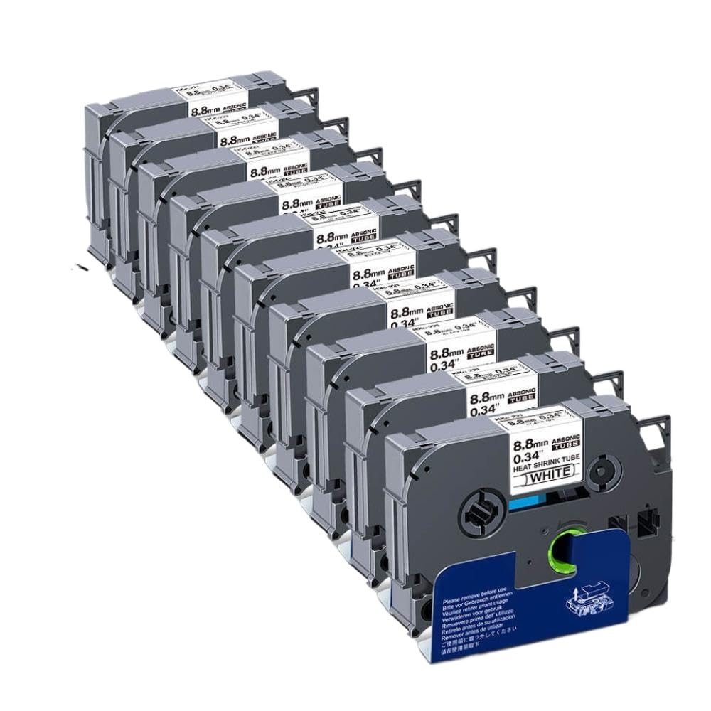 10er-Pack Schrumpfschläuche 8,8 mm Etikettenband HSe221 HSe-221 HSe 221 Schwarz auf Weiß, kompatibel mit Etikettendrucker