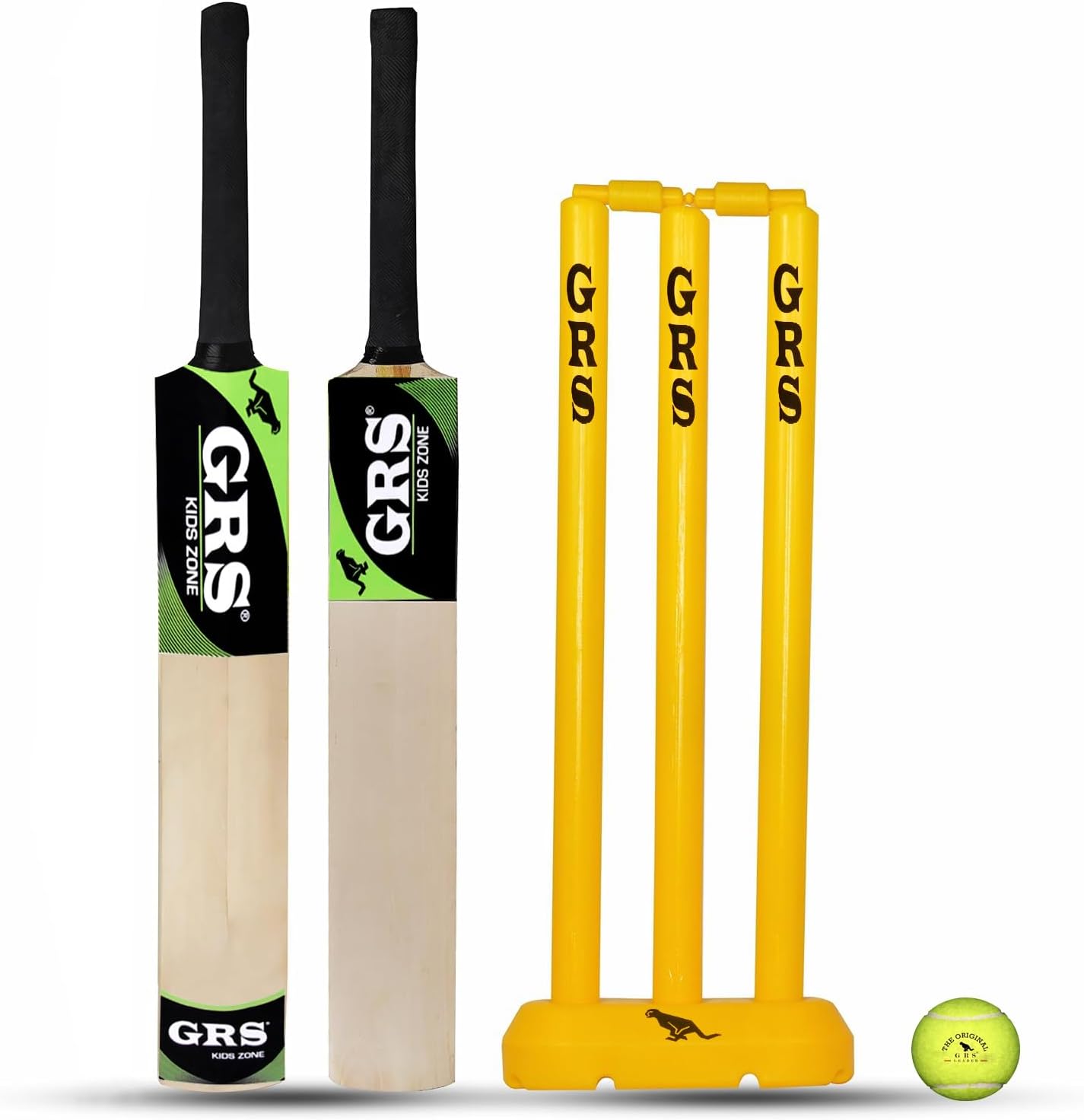 GRS Kids Zone Popular Willow Cricket Bat with Wicket Set & 1 Tennis Ball for Kids (Size 3, Age 6-10 Years) Multicolor