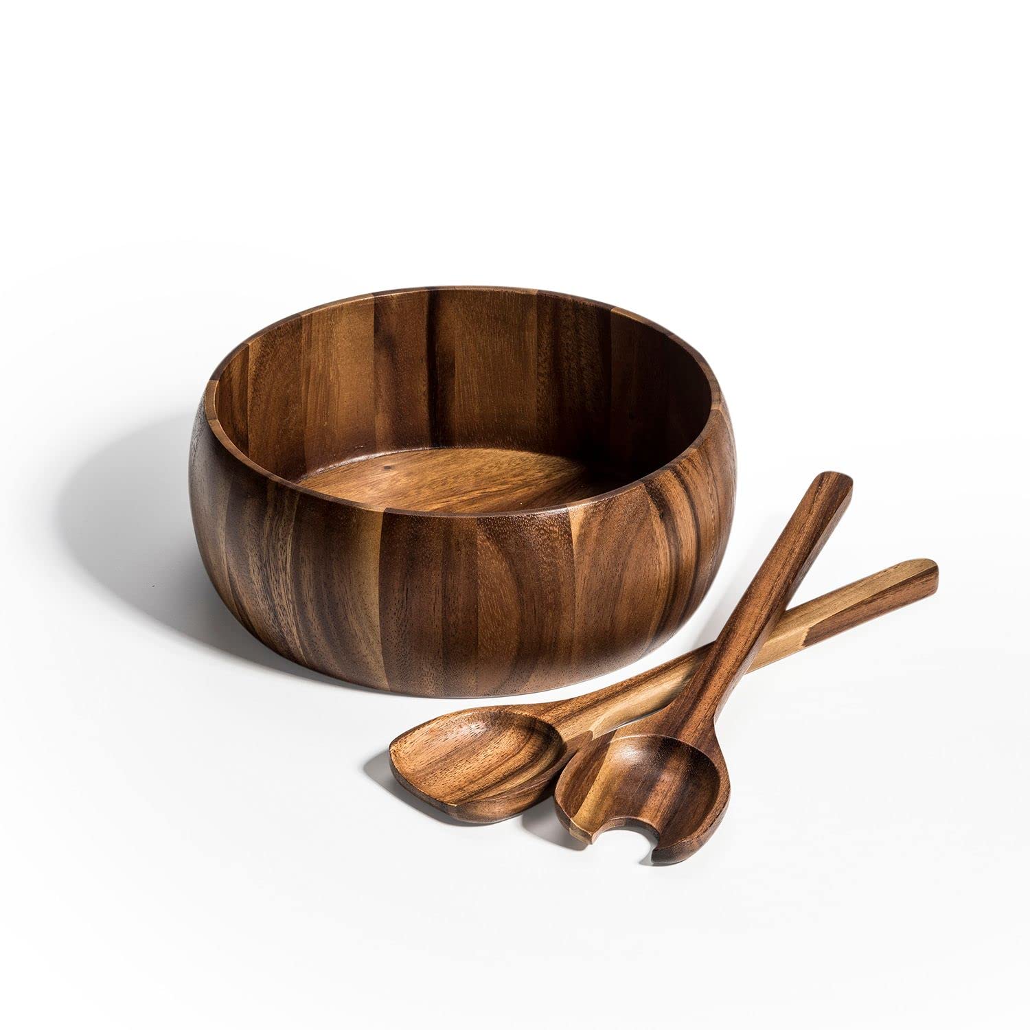 Kalmar Home Ensaladera grande de madera de acacia de 10 pulgadas con servidores