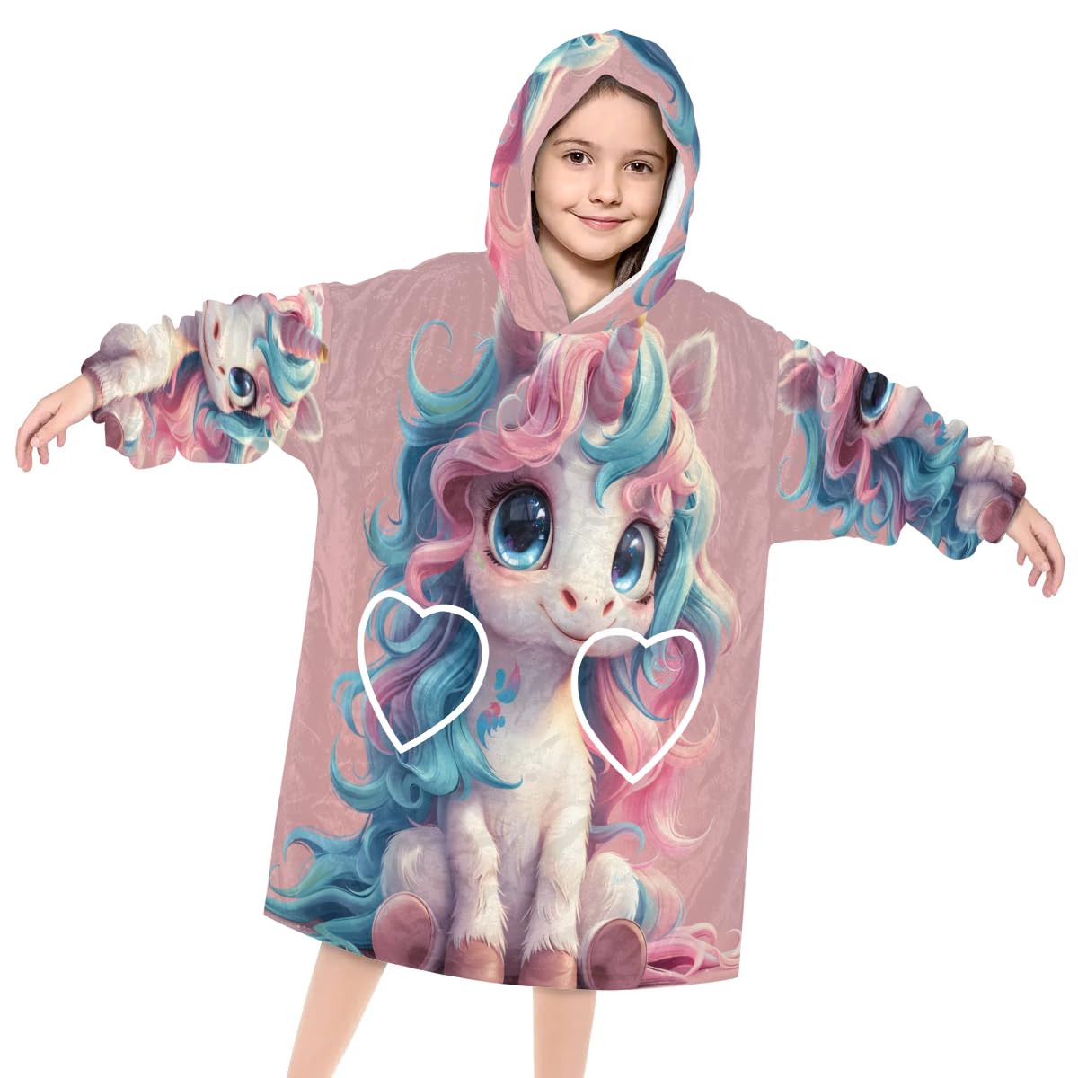 Pardick Wearable Blanket Hoodie for Kids, Shady Horse Fleece Sweatshirt Blanket Oversized Blanket Sweatshirt with Pocket Flannel Warm Hooded Blanket 6-10 Year Old Girl Boy Gift, One Size