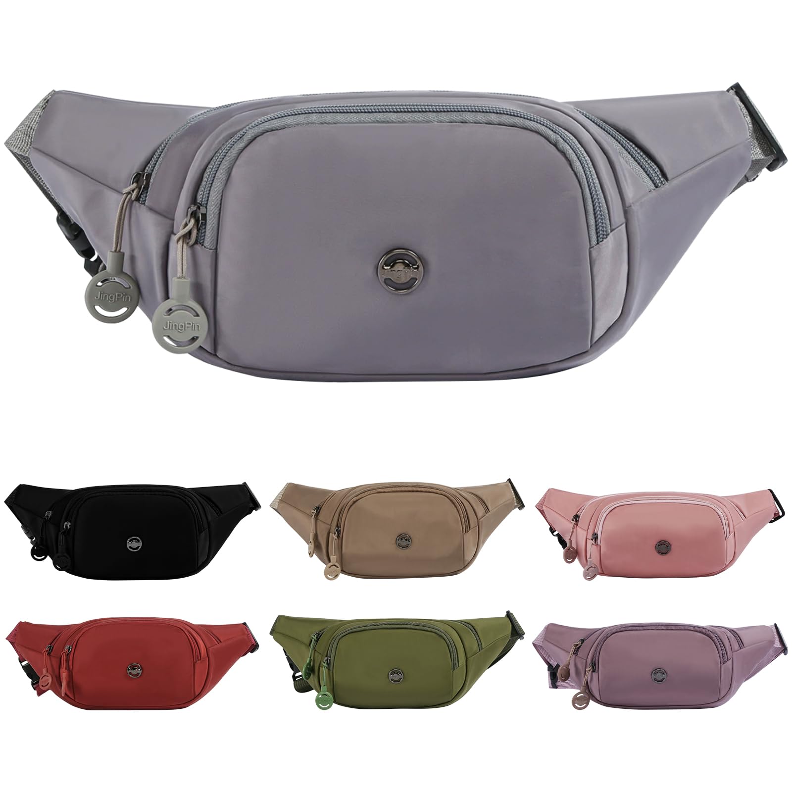 Waterproof Bum Bag for Women with Adjustable Belt, 3-Zipper Pockets, Lightweight Large Capacity Waist Bag, Bumbags for Ladies for Travel Running Daily Use (Grey)