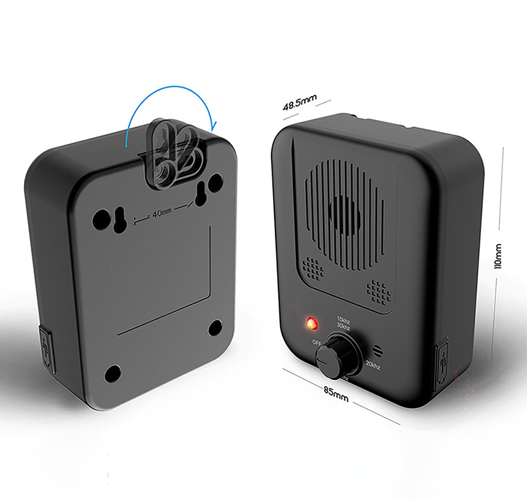 Dispositivo deterrente per l'abbaio di cani a ultrasuoni, nero, ricaricabile tramite USB, gamma di frequenza 15-30 kHz, impermeabile IPX4, controller antiabbaio per interni ed esterni, con 3 livelli
