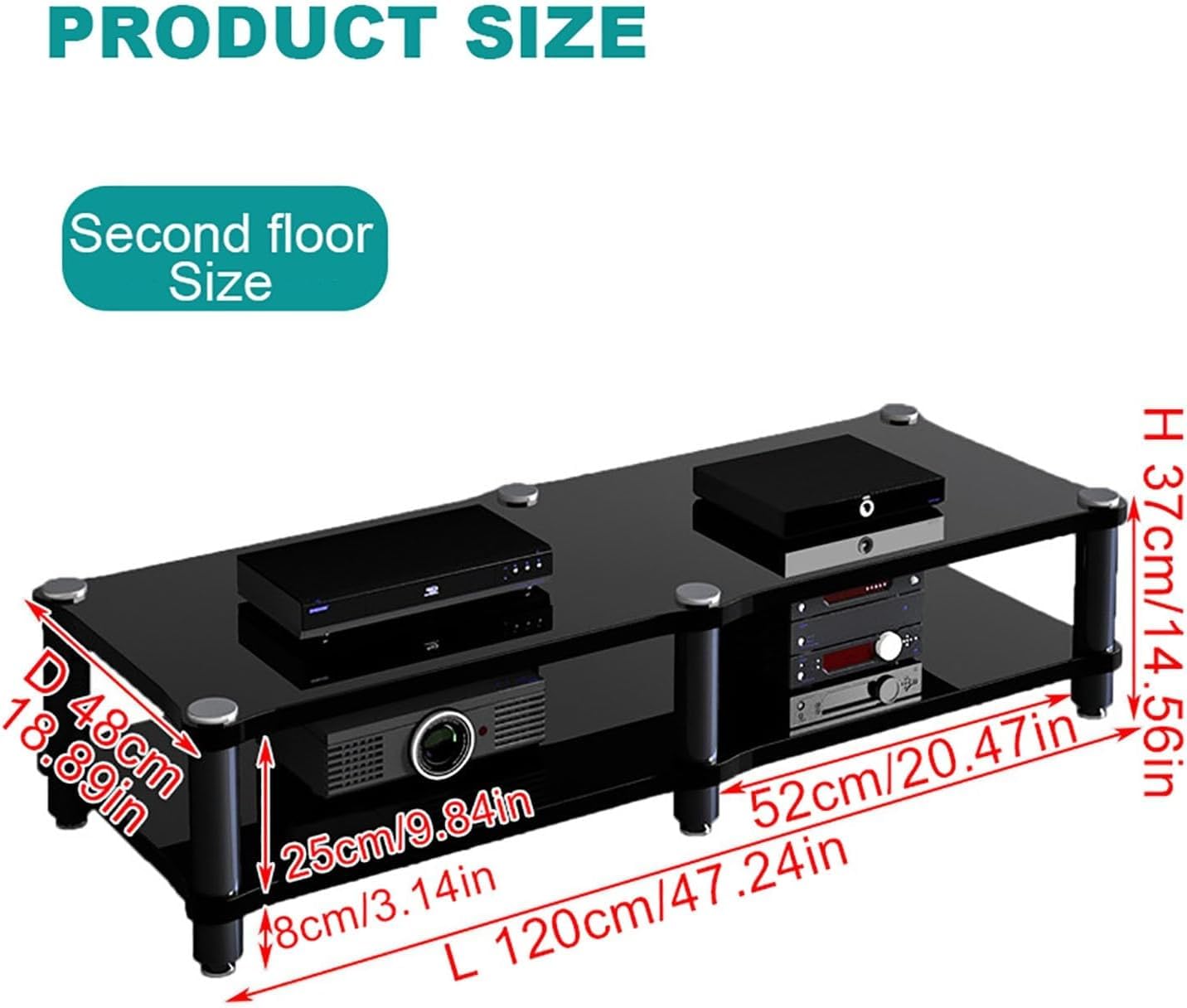 Mensola da gioco supporto multimediale per audio e video, costruzione robusta per soggiorno, mensola per proiettore sotto TV, supporto per dischi, 120 x 48 x 37 cm
