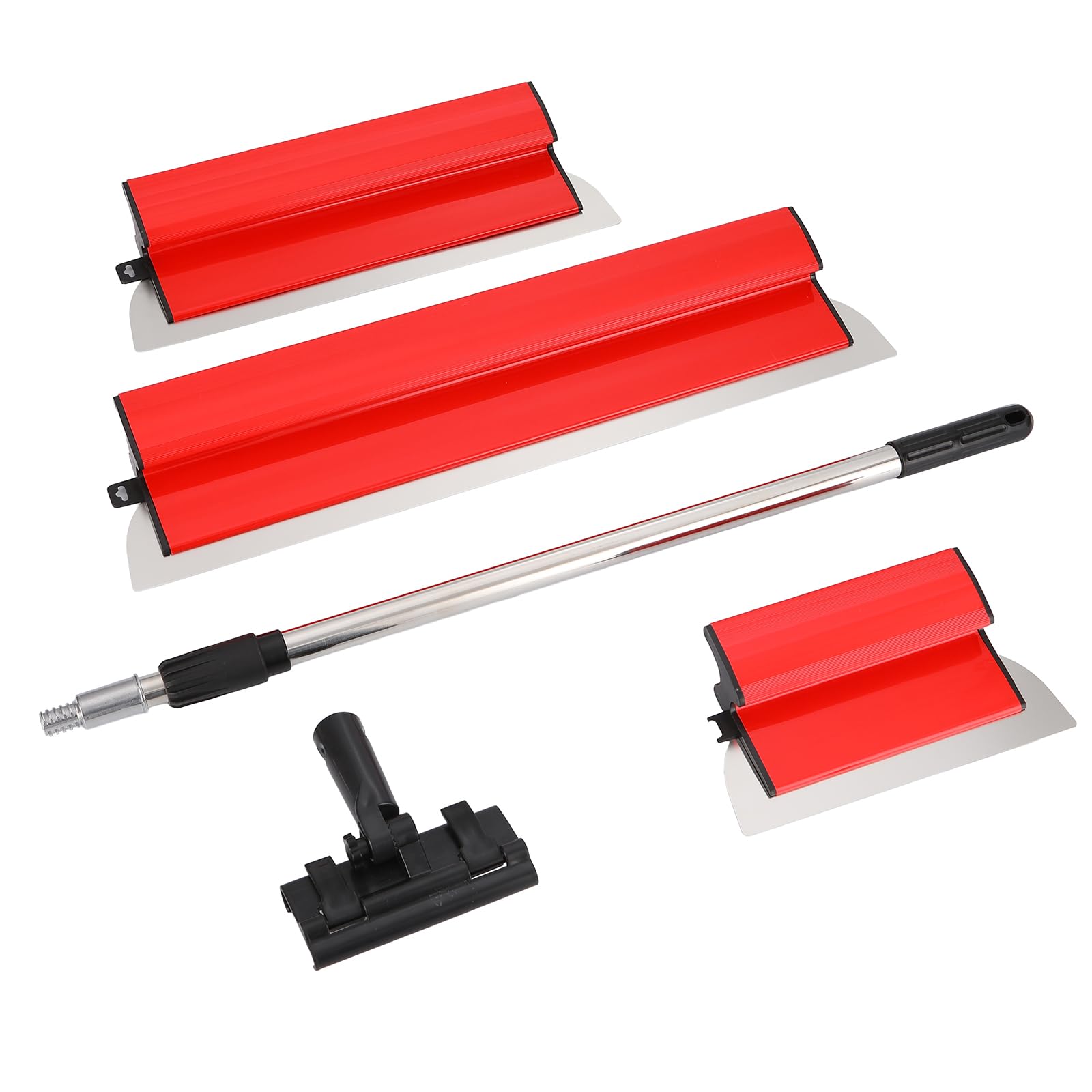 Kayaquinta Red Drywall Skimming Blade Set With Extension Handle, Premium Stainless Steel Putty Scraping Spatula (250Mm+400Mm+600Mm), Professional Speed Skim Plaster Finishing Tool For Wall & Ceiling Smoothing