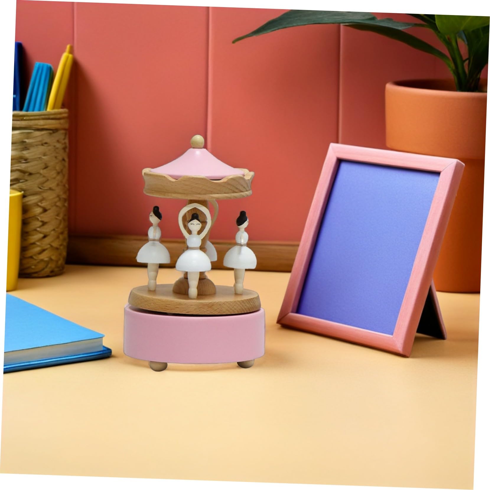 LIFKOME Carillon Ballerina in Legno Rotante Rosa, Design Elegante | Carica Manuale, Figurina da Collezione Decorativa, per Casa e Compleanni, per Appassionati di Danza