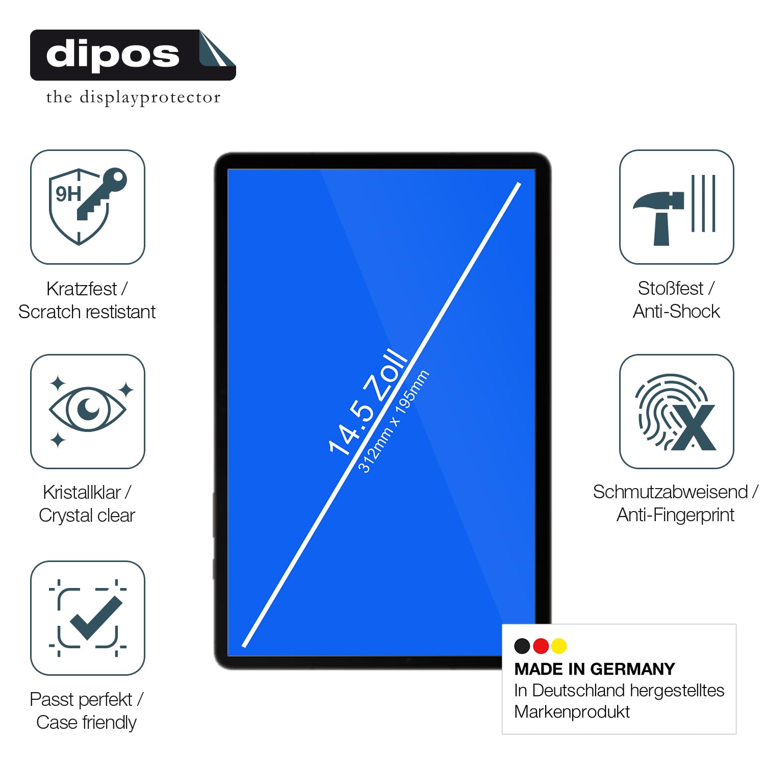 dipos 2x Film protection écran 9H pour 14,5 Pouces (312 x 195 mm)