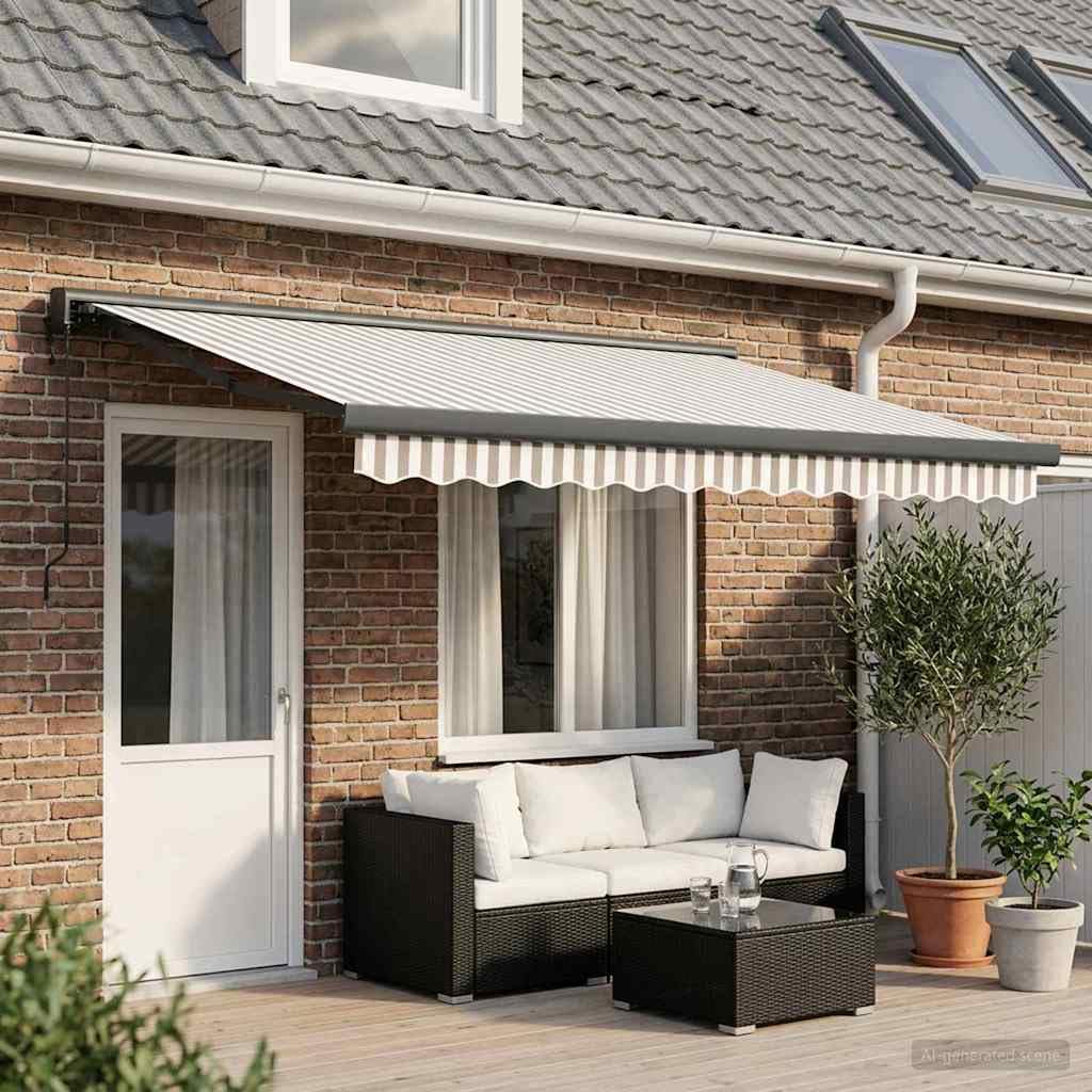 Tenda da sole estensibile con braccio snodato grigio chiaro e bianco, 450 x 300 cm, tenda parasole per balcone, terrazza, giardino, resistente alle intemperie, ai raggi UV, impermeabile