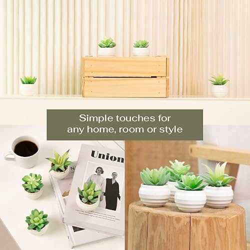 Miniatura 2 de VIVERIE Mini 4 suculentas artificiales de color verde esmeralda en macetas de plástico, estética de decoración de habitación verde salvia, jardín