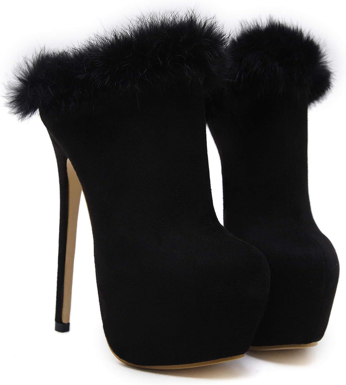 High Heels Super High Heel Schwarz Hohe wasserdichte Plattform Runde Zehe Stiletto, Black, 39 EU