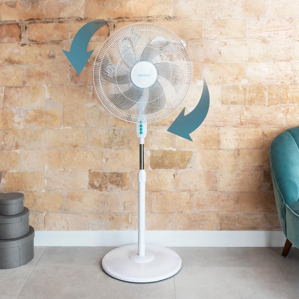 Cecotec Ventilatori a piantana Energy Silence 600 Max Flow, 18 Pollici (45 cm), 6 Lame, Potenza 70 W, Motore in Rame, 3 velocità, Oscillazione 75 °, Altezza Regolabile, Bianco