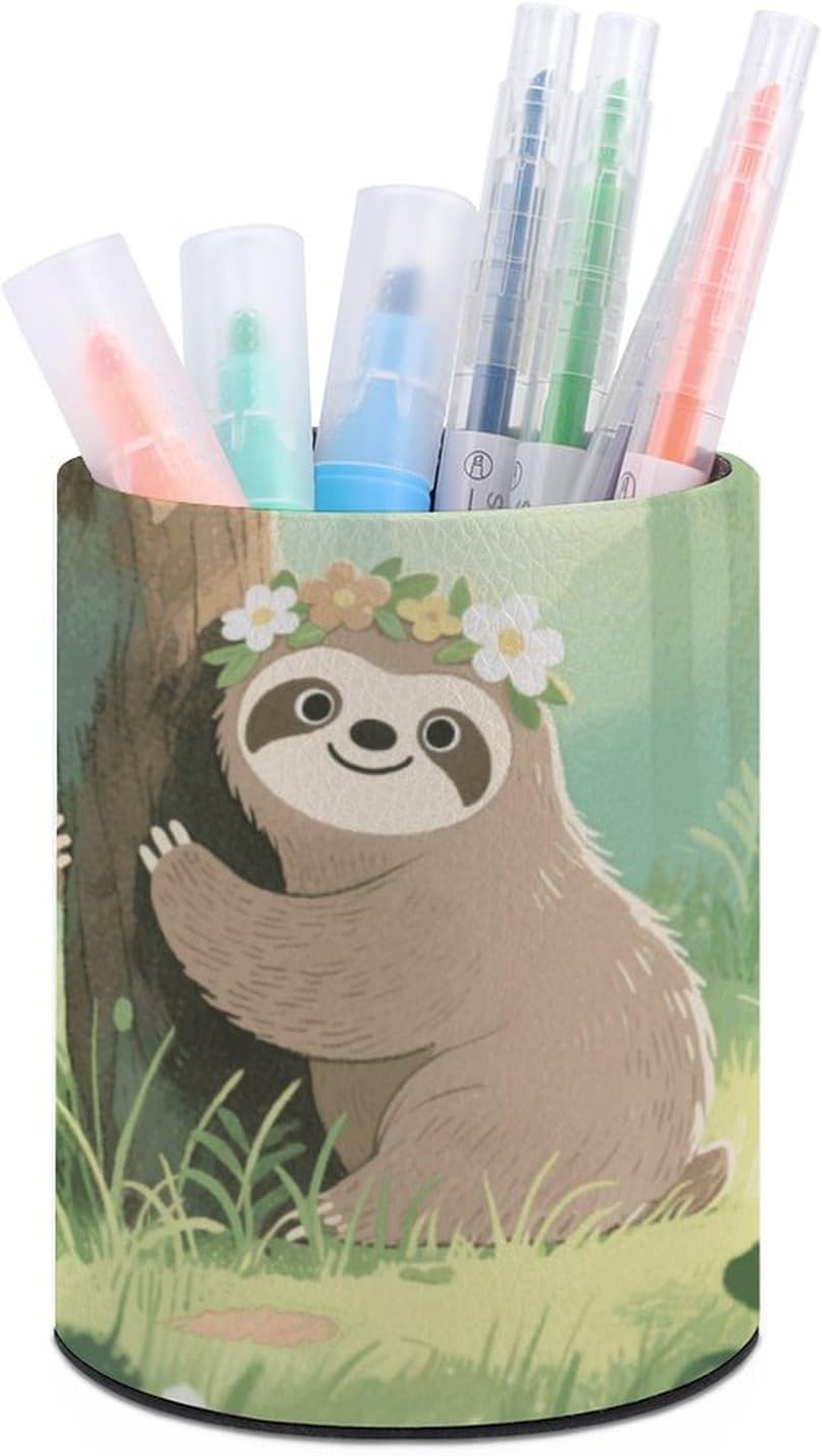 Office Lovely Sloth Desk Organizer Pen Holder Round