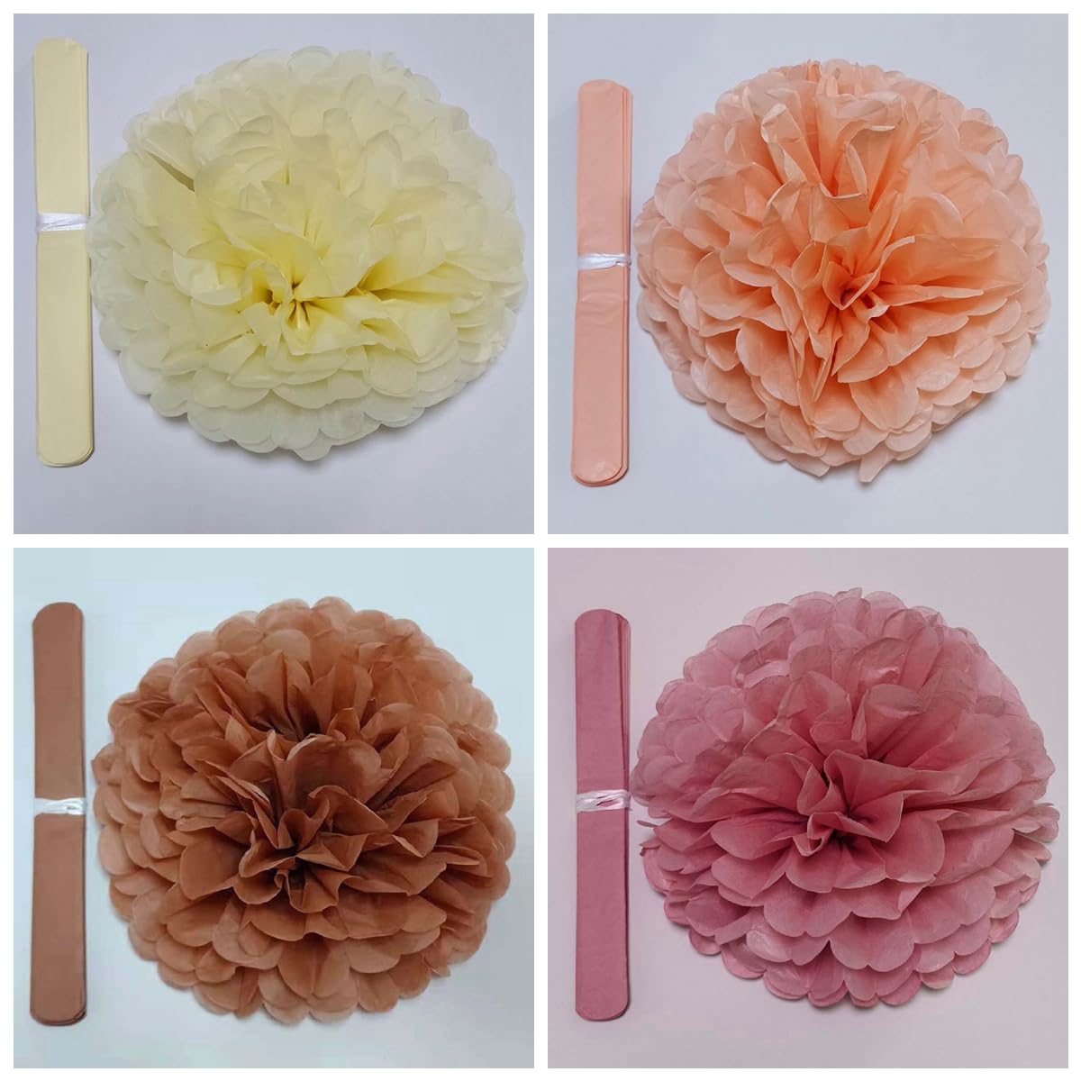 Pompons En Papier De Soie SNOWZAN - Kit Décoration Mariage Vintage (vert, Blanc, Doré), 12 Pièces + Guirlande