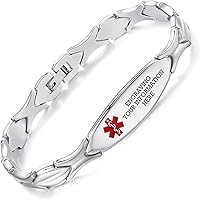 Vista 72 de LinnaLove Pulseras de alerta médica personalizadas para mujer, pulseras médicas de emergencia de acero inoxidable con grabado gratuito (7.5)