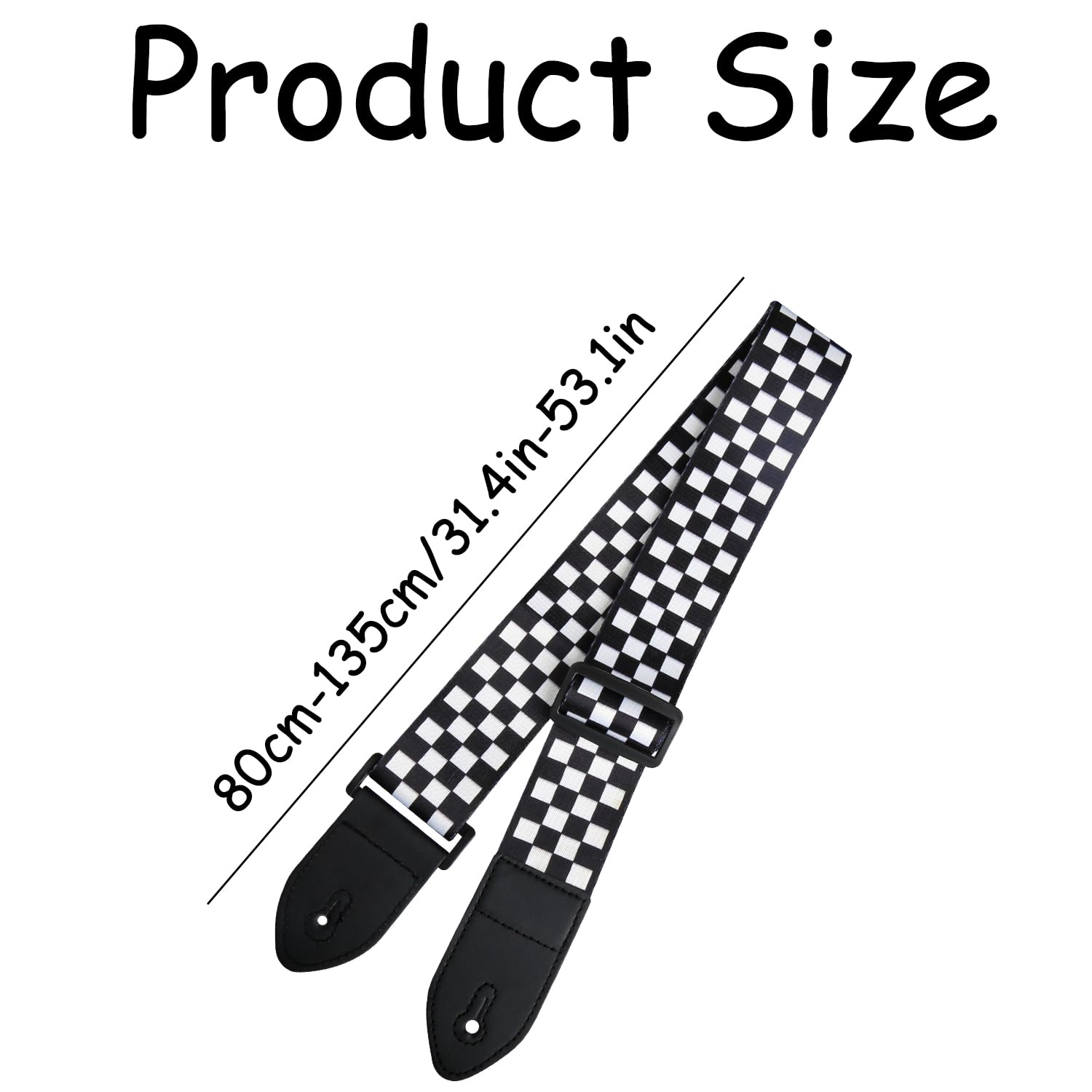 Rumyve Checkerboard Guitar Strap, Nylon, Personalised, Adjustable, Black and White, 3 cm x 5 cm x 1 cm - Image 2