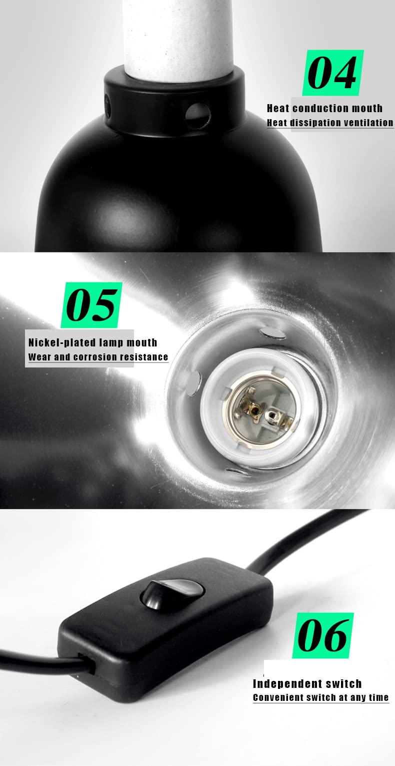 Support de Lampe pour Reptile de 8,5"/21,59CM, Exoterra Dome Fixture Eclairage en Aluminium pour Reptile/Amphibien Taille Large(EU Plug)