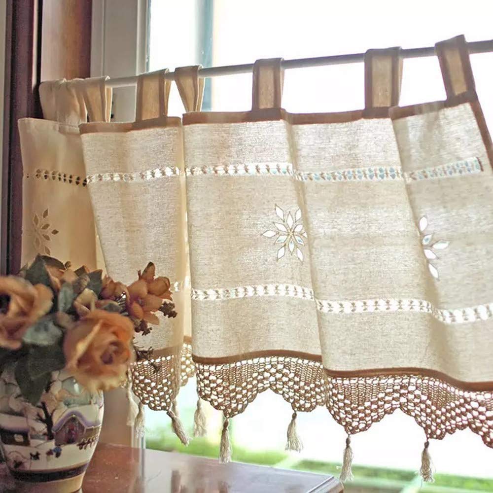 Cortinas cortas de cocina rUrEu con elegante acabado calado