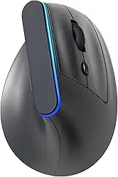 Mouse Vertical Ergonômico Sem Fio Recarregável RGB, 1600 DPI Ajustável, 6 Botões, USB/Bluetooth 2.4G, Redução de Tensão no Pulso e Tendinite, Cliques Silenciosos, Ideal para Trabalho Jogos e Estudos