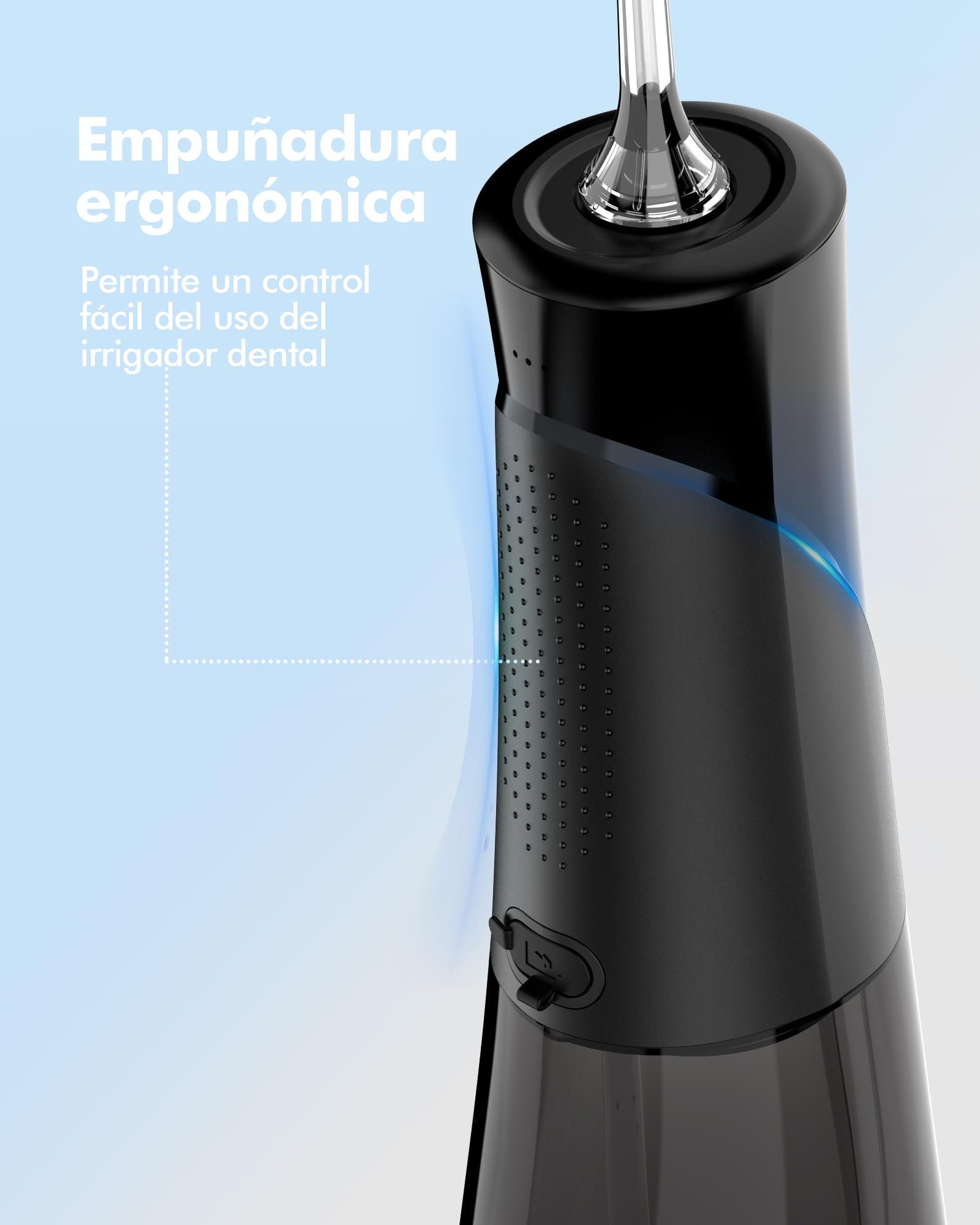 Irrigador Dental Portatil, 5 Modos de Limpieza con 6 Boquillas, Tanque de Agua de 300ml, IPX7 Impermeable, Ideal para Limpieza Dental en Casa y de Viaje（Negro）