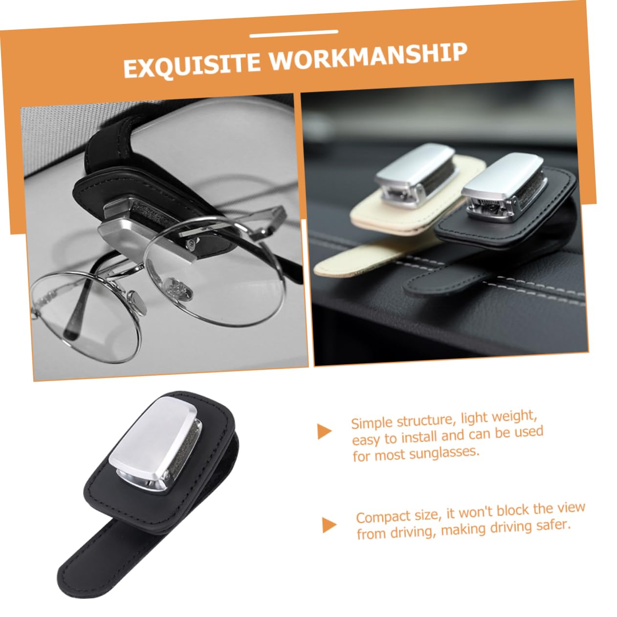 Gatuida 3piezas Soporte De Gafas para Coche De Piel Premium Clip para Parasoles y Tarjetas Organizador De Gafas De Sol Compacto y Fácil De Instalar