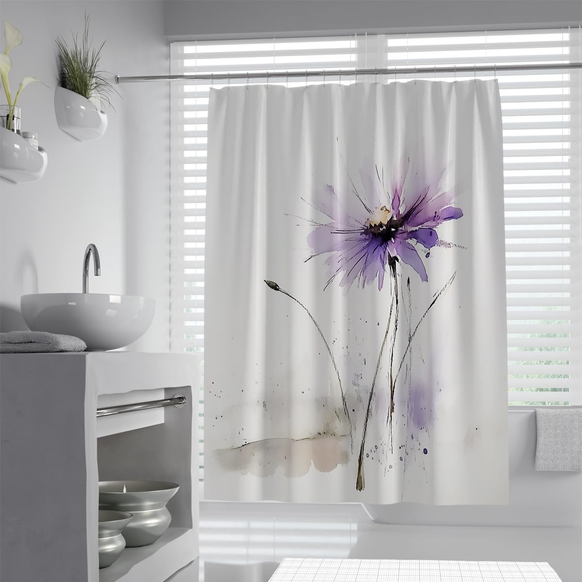Rideau de douche déco plante botanique pour une salle de bain zen