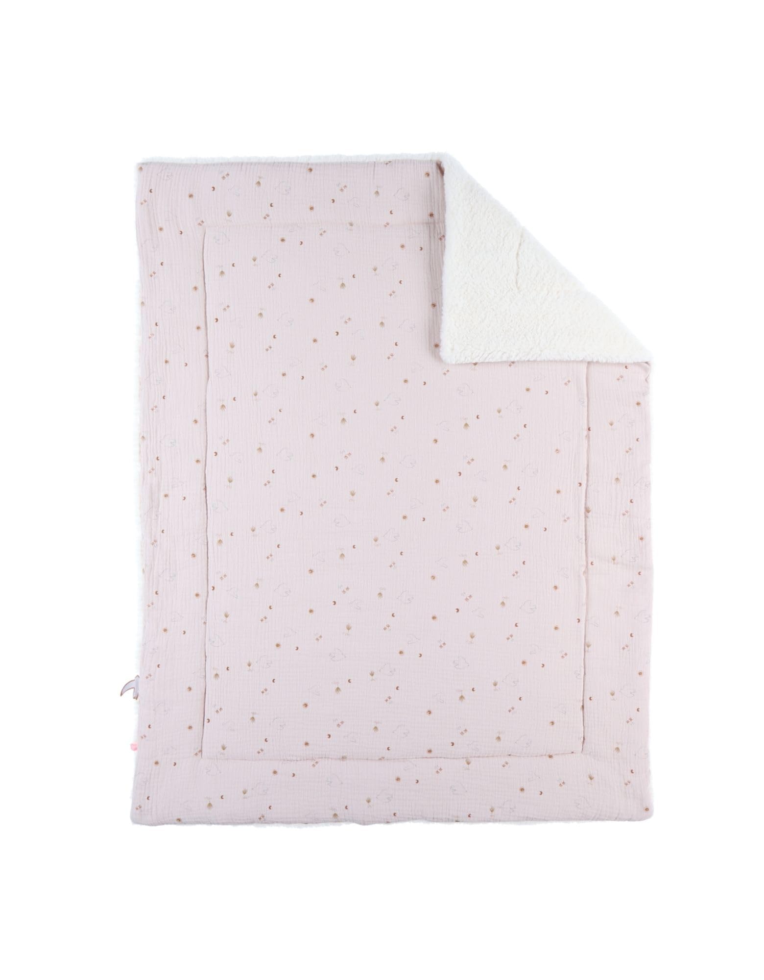 Couverture mousseline bébé Noukie's en Sherpa brodée rose
