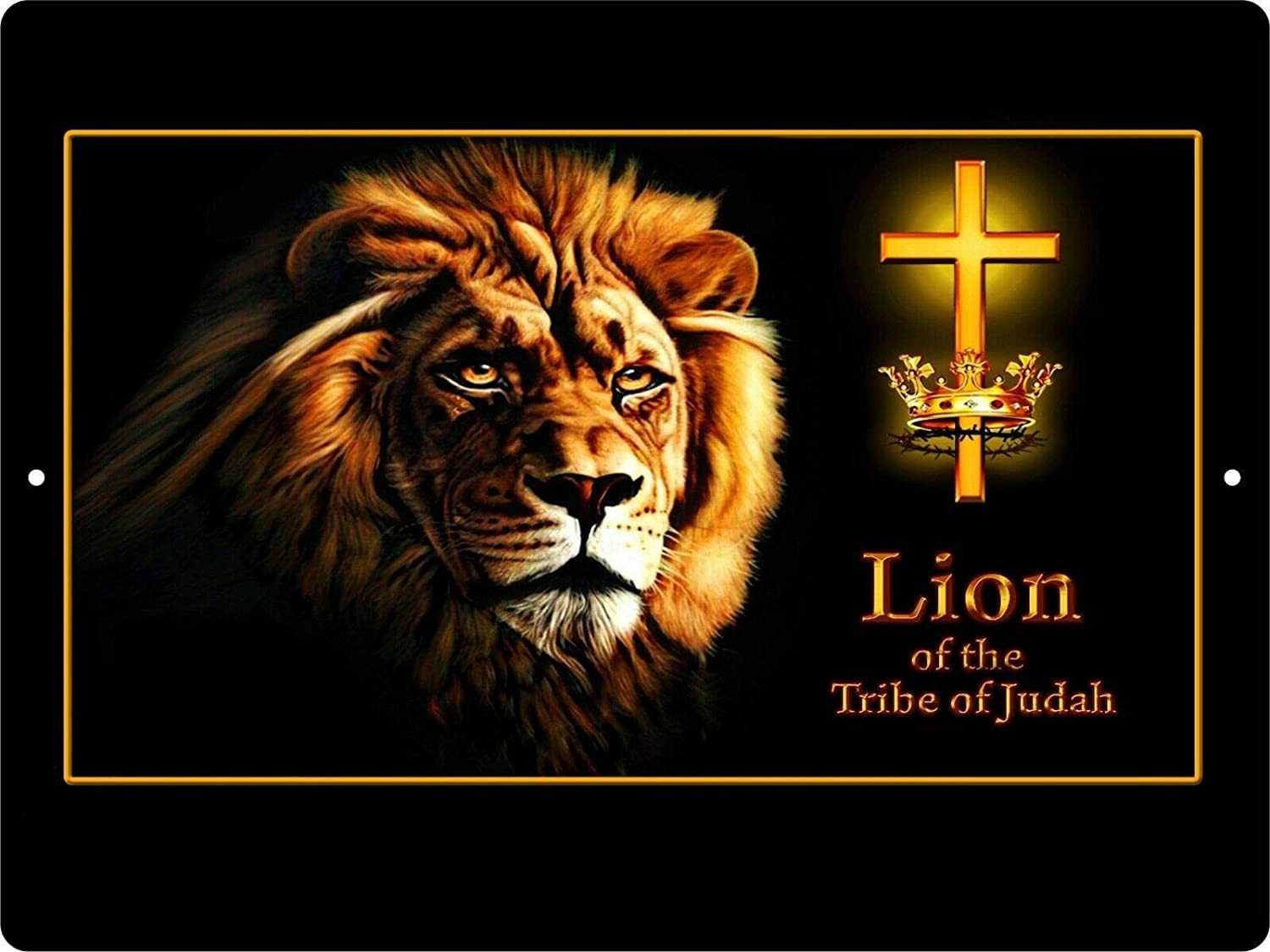 RIFOSA 12"x8" Lion Of Judah Yeshua Lamb Jesus Christ Cross Crown Christian Metal Sign Plaque