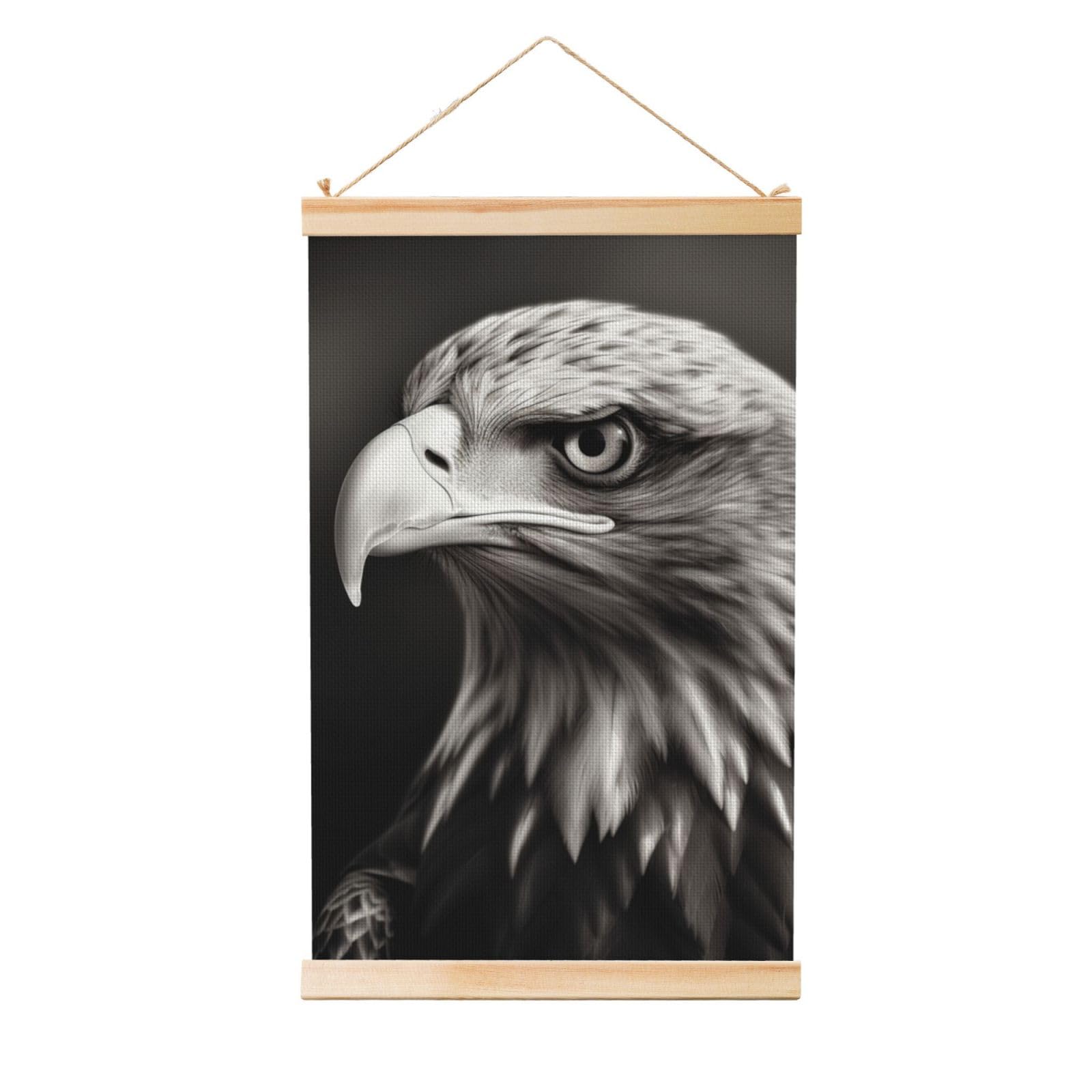 Eagle black and white Posters Wooden Shaft Hanging Poster Canvas Prints Scroll Wall Art Painting Vintage Wall Banner Modern Artwork Decor for Home Decor Ready to Hang 16"x24"