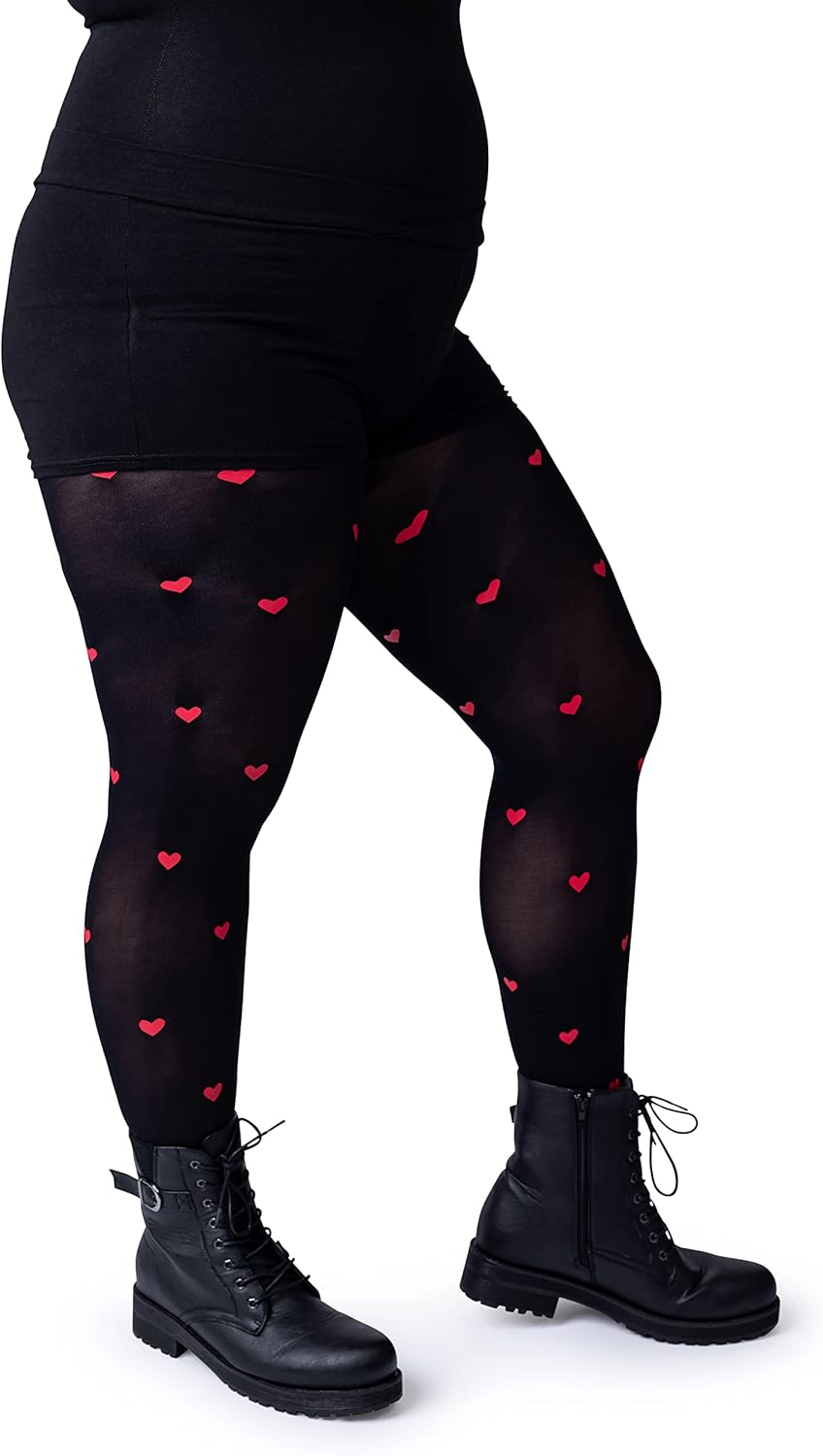 Silky Toes Womens Plus Size Heart Polka Dot Valentine Patterned Tights | Fashion Printed Designed Opaque Stockings for woman - Image 2