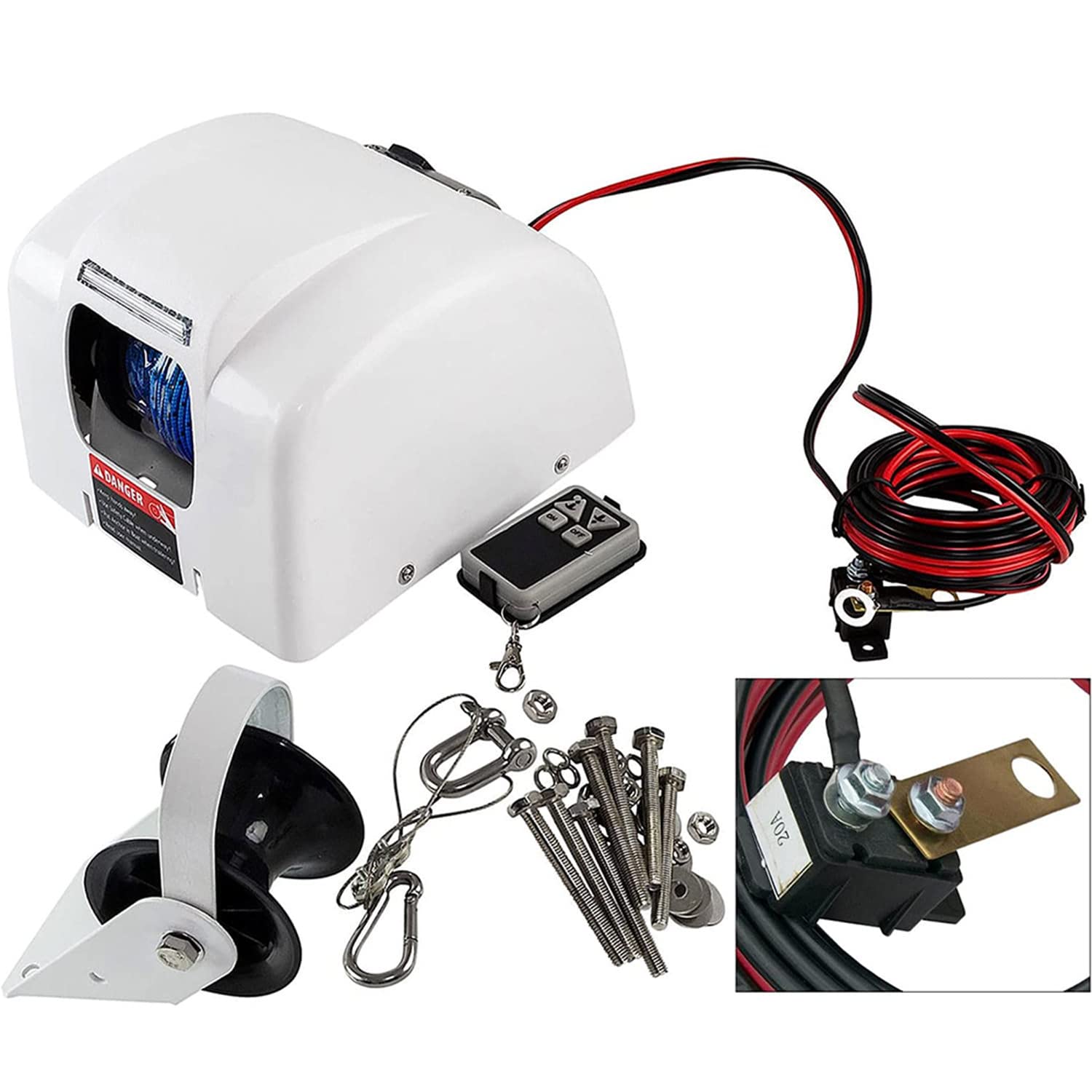 Verricello elettrico 12V AutoDepoly con telecomando senza fili e secondo kit interruttore per pontone marino di ancoraggio da 25 libbre di ancoraggio