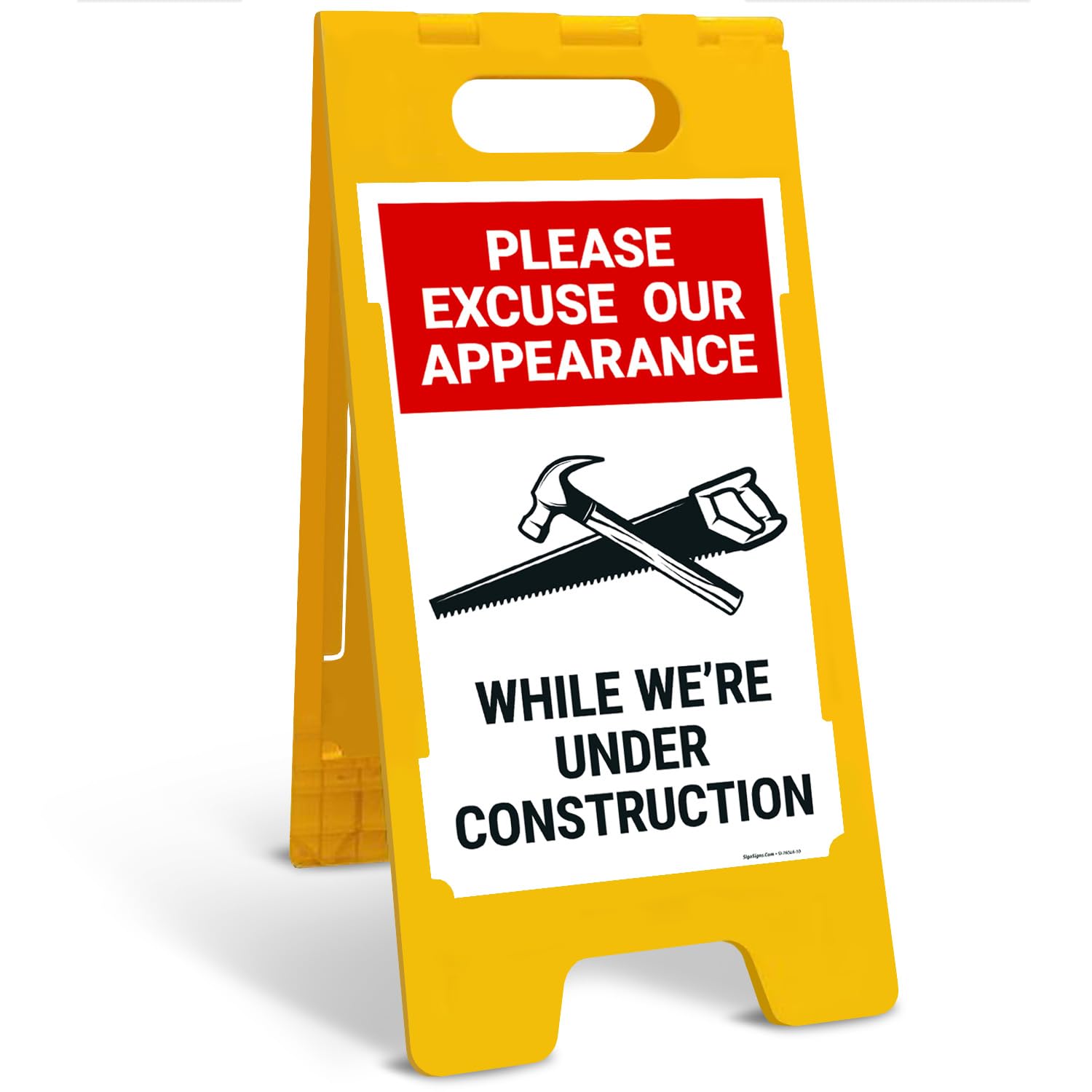 Please Excuse Our Appearance While We're Under Construction Sidewalk Sign Kit, 10x16 Inches, with A Frame Stand, Made in USA by Sigo Signs