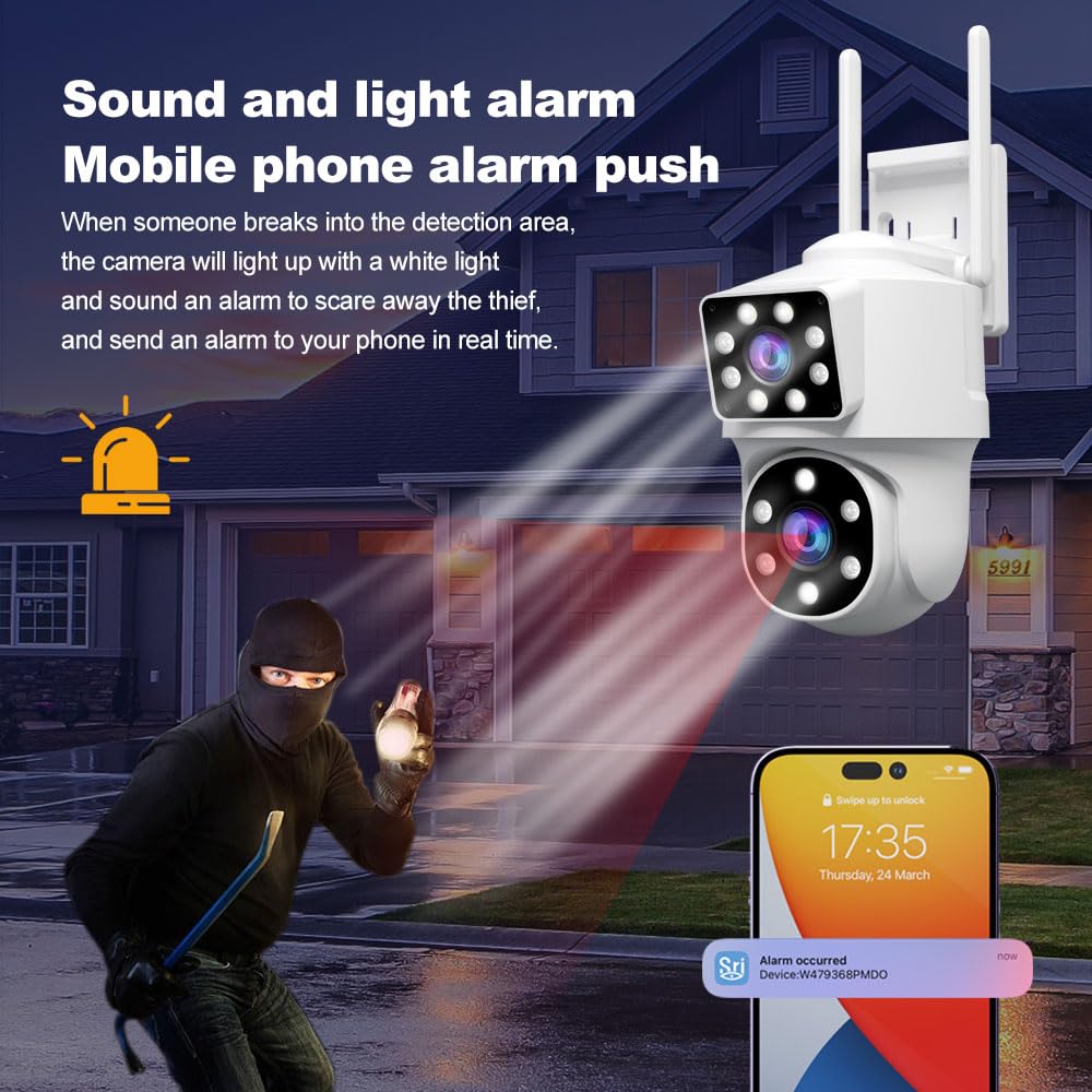 SRIHOME 2 * 2MP Telecamere di Sorveglianza per Esterni, 2.4GHz Bullet-PTZ Doppio Obiettivo, Rilevazione Umana, Visione Notturna a Colori, Audio Bidirezionale, Archiviazione Locale SD, IP66 (1)
