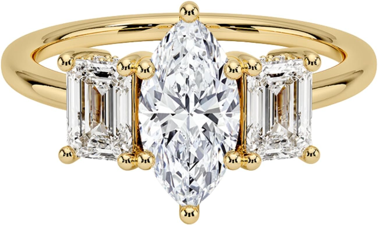 1-3 CT Marquise Cut IGI Certified Lab Grown Diamond Ring 10K 14K 18K Solid Gold Emerald Three Stone Lab Grown Diamond Engagement Ring Christmas gift for Women (E-F Color, VVS2 Clarity)