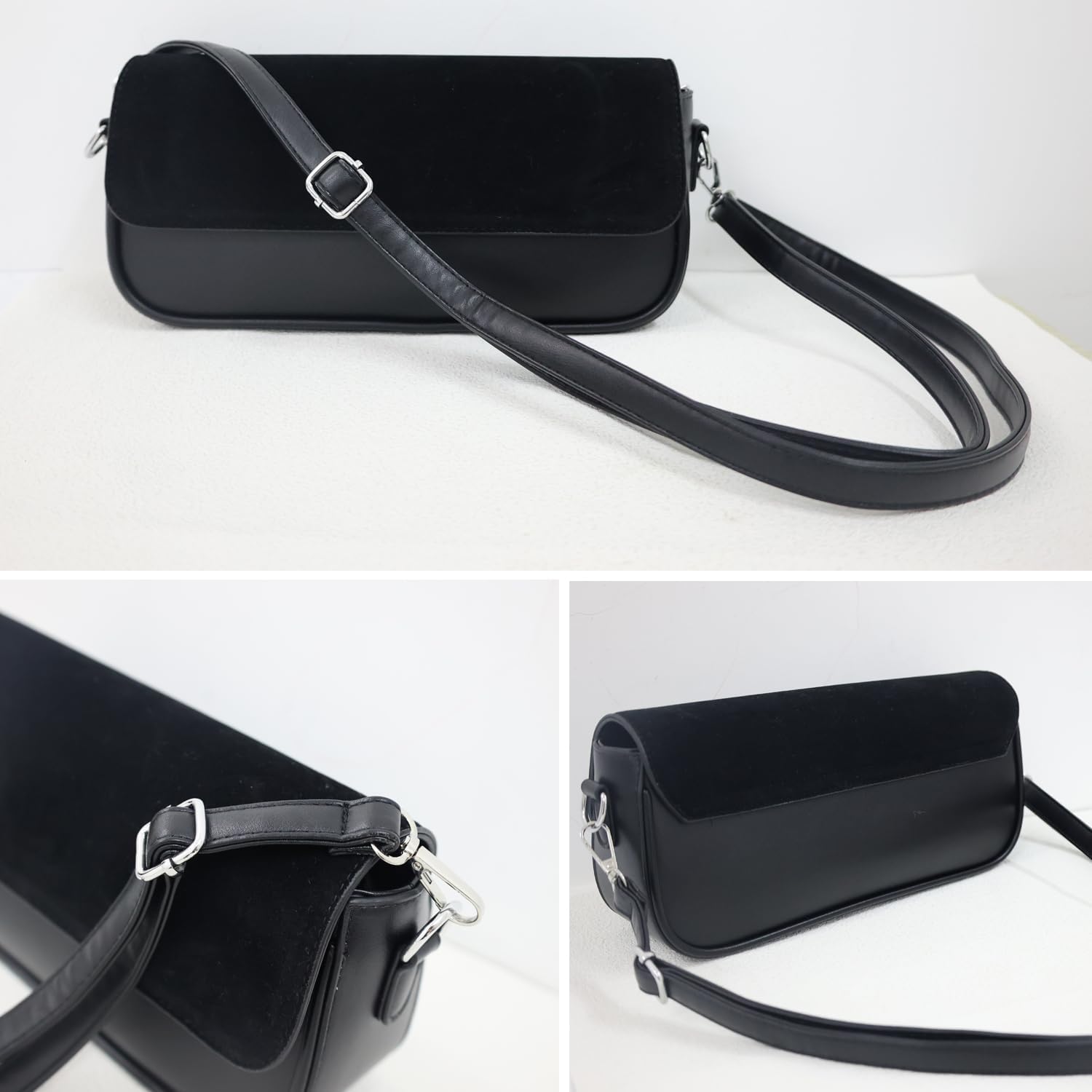 Black Suede Satchel-Style Shoulder Crossbody Bag for Women, Anti-Theft Flip Cover with Zipper - Sleek Black Suede Handbag