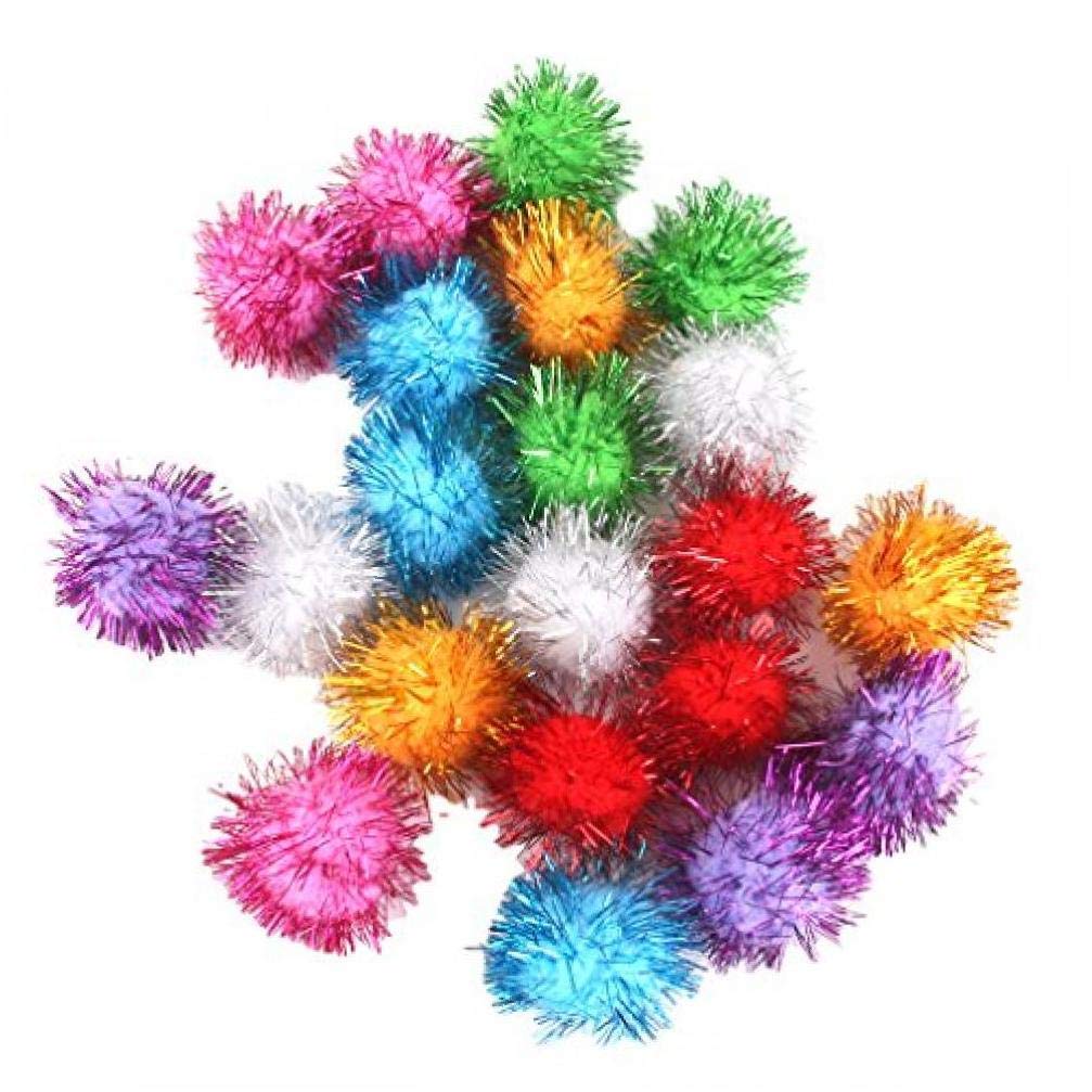 Oulensy 21/pack 3.5cm Cat Toy Soft Balls Kitten Toys with Tinsel Fluff Indoor Pompom Ball Assorted Color Random