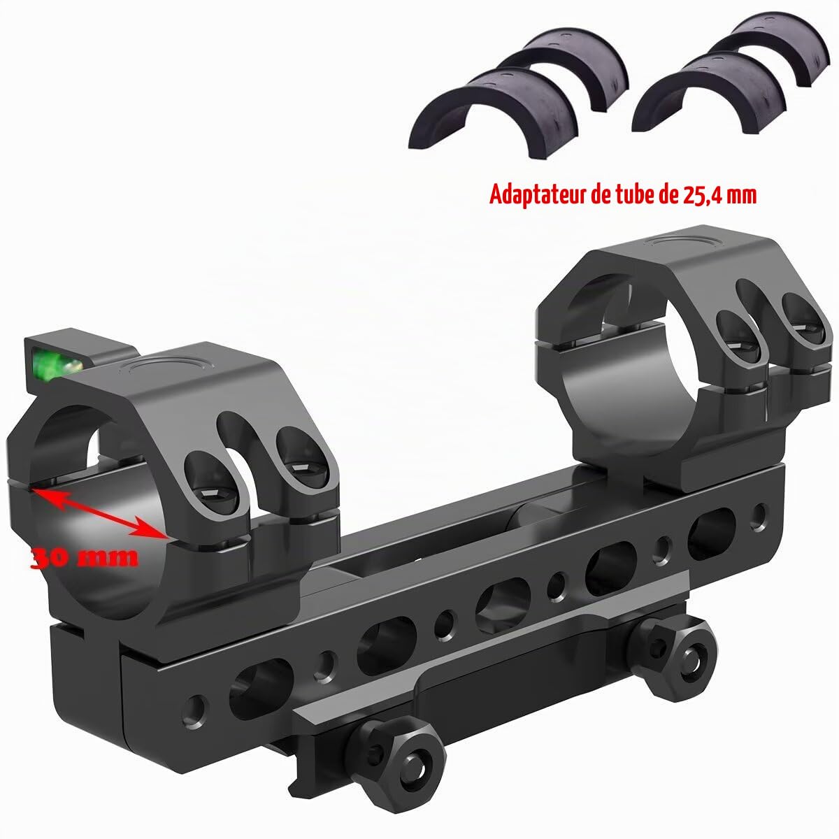 WestHunter Optics 100 MOA Support de lunette de visée Picatinny de précision – Support de lunette de visée déporté 30 mm avec niveau à bulle et adaptateur 2,5 cm | Hauteur réglable, longueur et angle