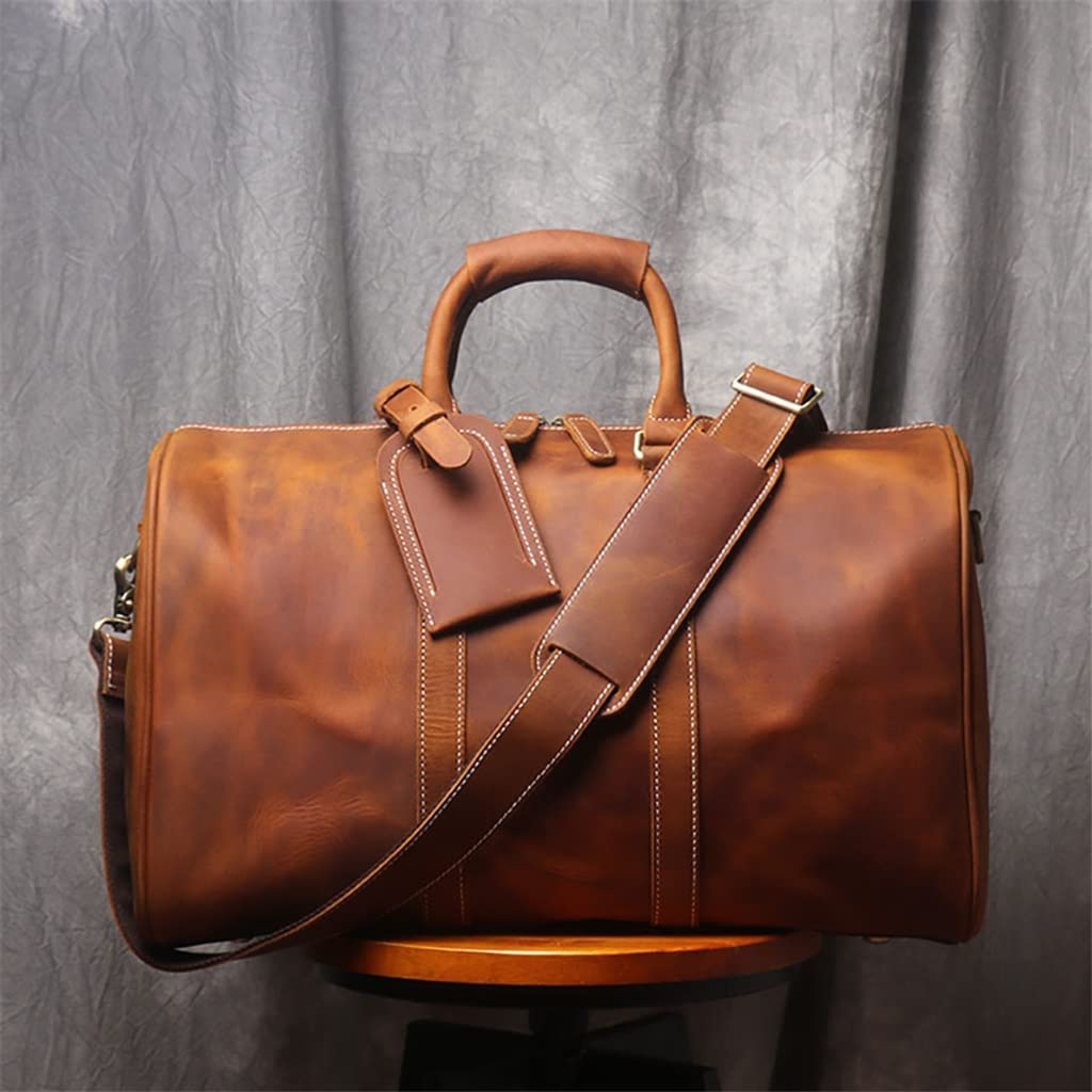 Vintage Men's Hand Luggage Bag Travel Bag Genuine Leather Large Capacity Single Shoulder Messenger for 14 Inch Laptop (Color : E, Size : 1)