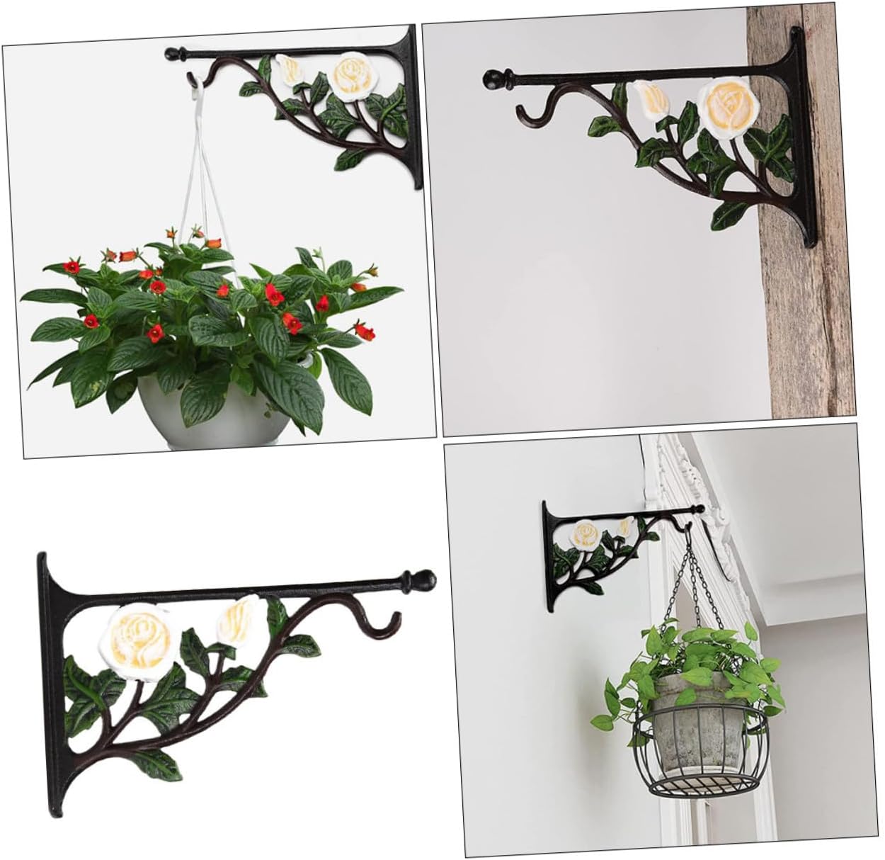 BETOOKY Cast Iron White Rose Wall-Mounted Plant Hook Hanging Basket Bracket for Outdoor Indoor Bird Feeder Wind Chime Lantern Holder Garden Décor