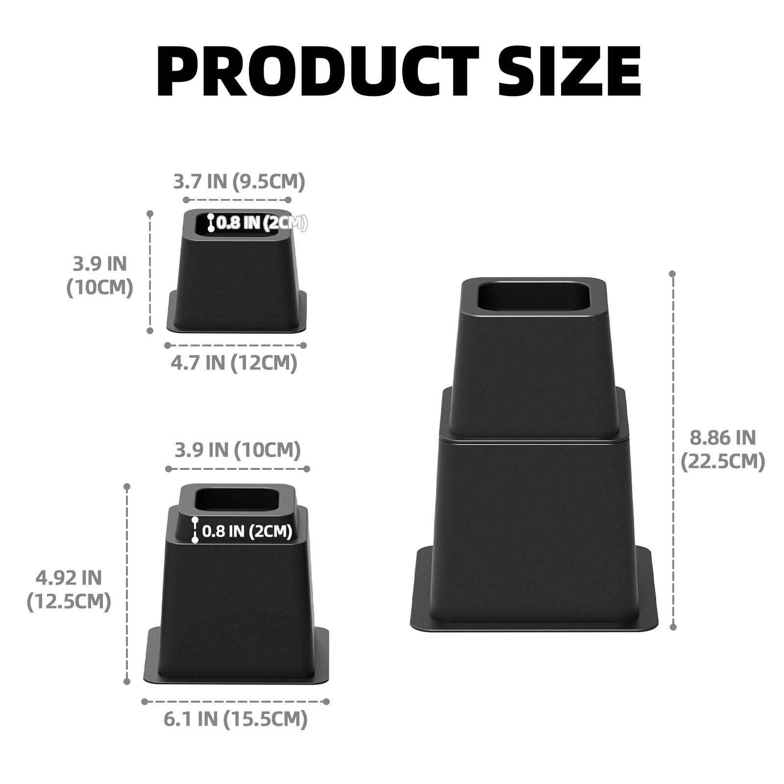 Rialzi per letto da 3, 5 o 20,3 cm, resistenti, regolabili per mobili, per letto, divano, tavolo, sedia, supporta fino a 680 kg (set da 6, nero)