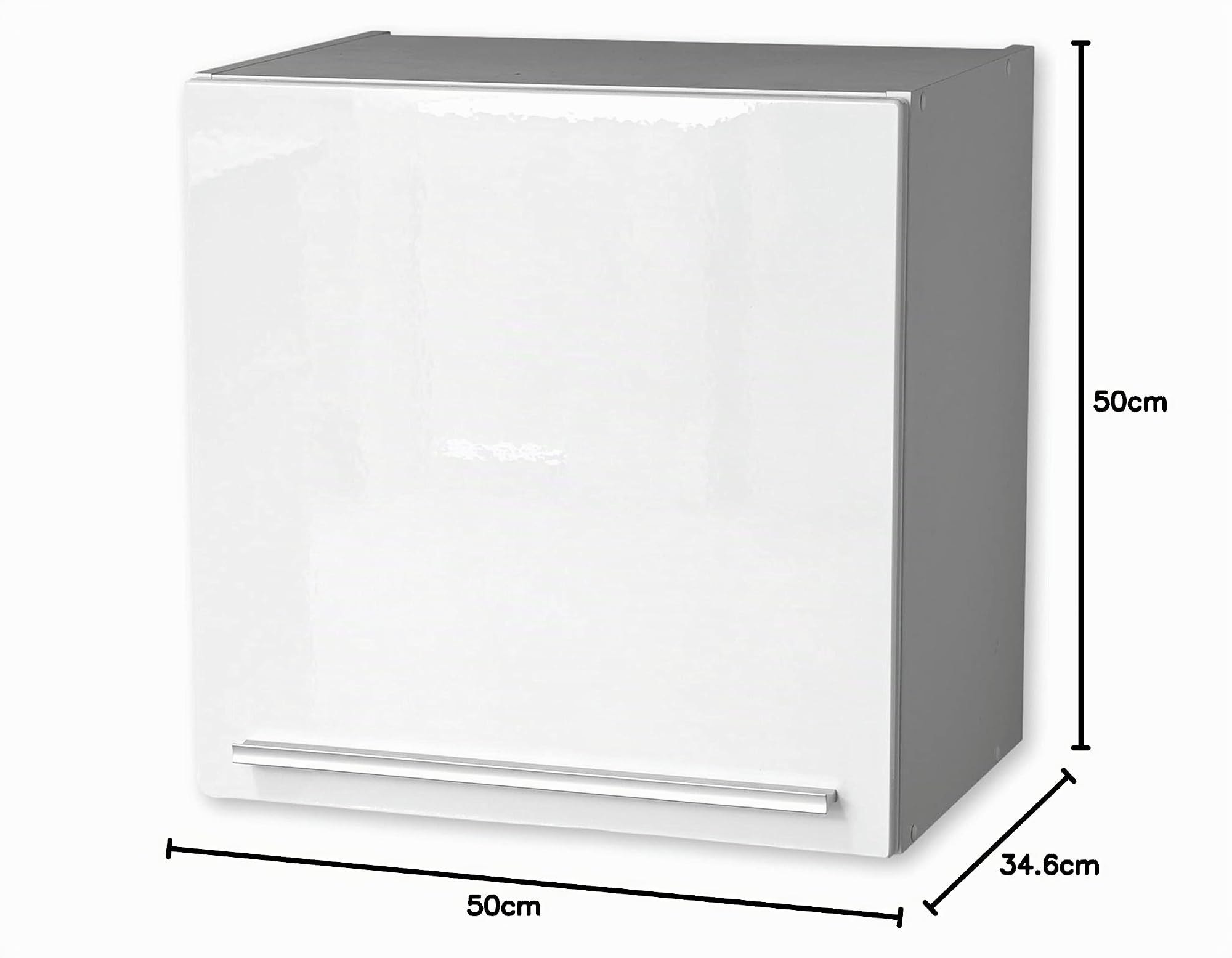 Stella Trading Moderner Hängeschrank Küche mit Klapptür in Weiß - Geräumiger Küchenschrank mit viel Stauraum - 50 x 50 x 34,6 cm (B/H/T) | Küchenschrank mit weißer Hochglanz-Front, silberfarbenen Griffen und 2 Einlegeböden für geräumigen Stauraum in der K