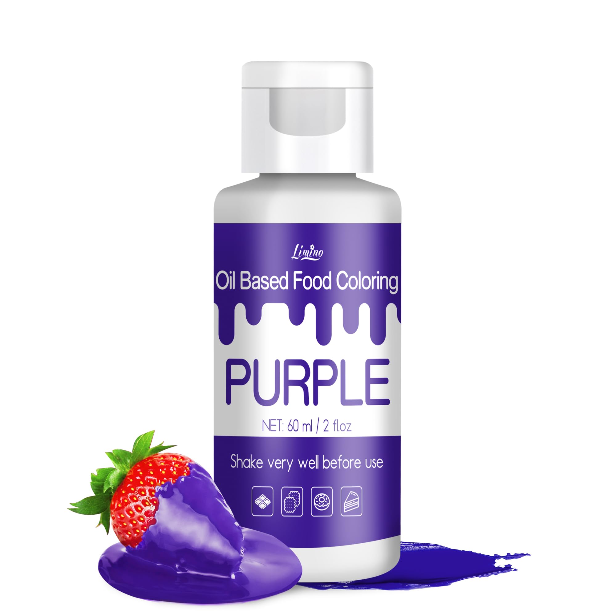 Fettlösliche Lebensmittelfarbe - 60ml Ölbasis Lebensmittelfarben für Schokolade, Süssigkeit, Kuchen, Backen, Macaron - Konzentrierte Food Coloring für Tortendeko, Buttercream, Fondant (Lila)