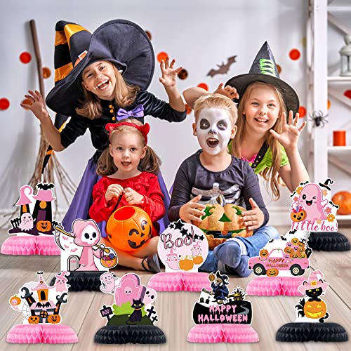 Pink Boo Halloween Honeycomb Centerpieces Decorations - 9 Pcs Pink Black Ghost Halloween Happy Boo Day Birthday Party Supplies - Little Boo Baby Shower Girls Birthday Party Table Decorations #TOP6