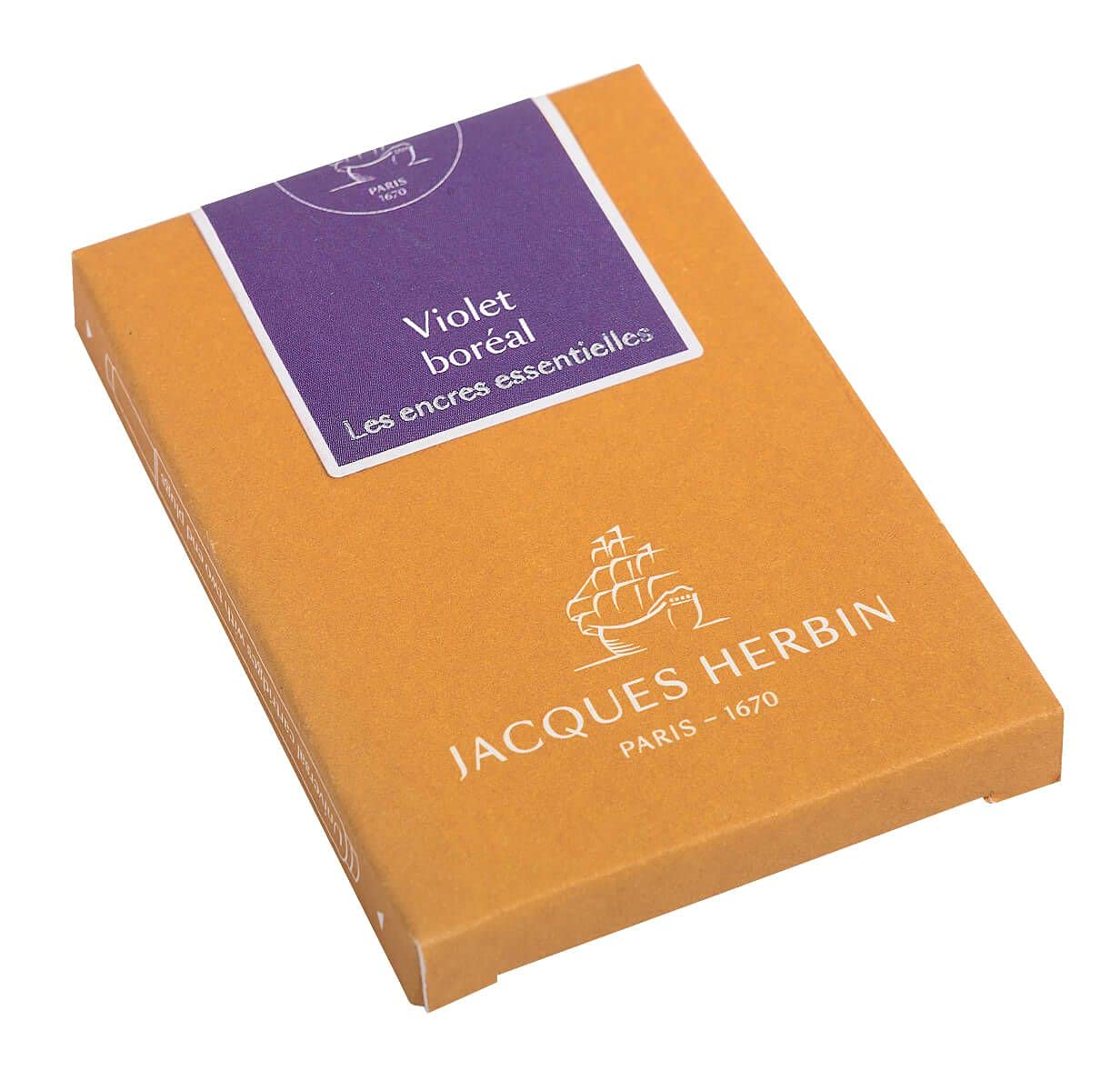 Jacques Herbin 11073JT - Box of 7 large cartridges - international size, for fountain pens and rollerball pens - Violet Boreal. Made in France - Calligraphy