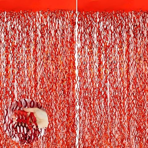 Red Streamers Foil Fringe Curtain 3.3 x 6.6ft Party Streamers 2Pack Metallic Streamer Curtains Mermaid Birthday Themed Party Decorations Tinsel Curtain for Parties Streamers for Wedding Xmas Decor Cover