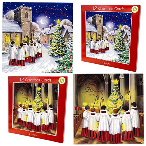 Tarjetas navideñas familiares de coro en caja, temáticas festivas surtidas, 12 tarjetas en 2 diseños y sobres Cover