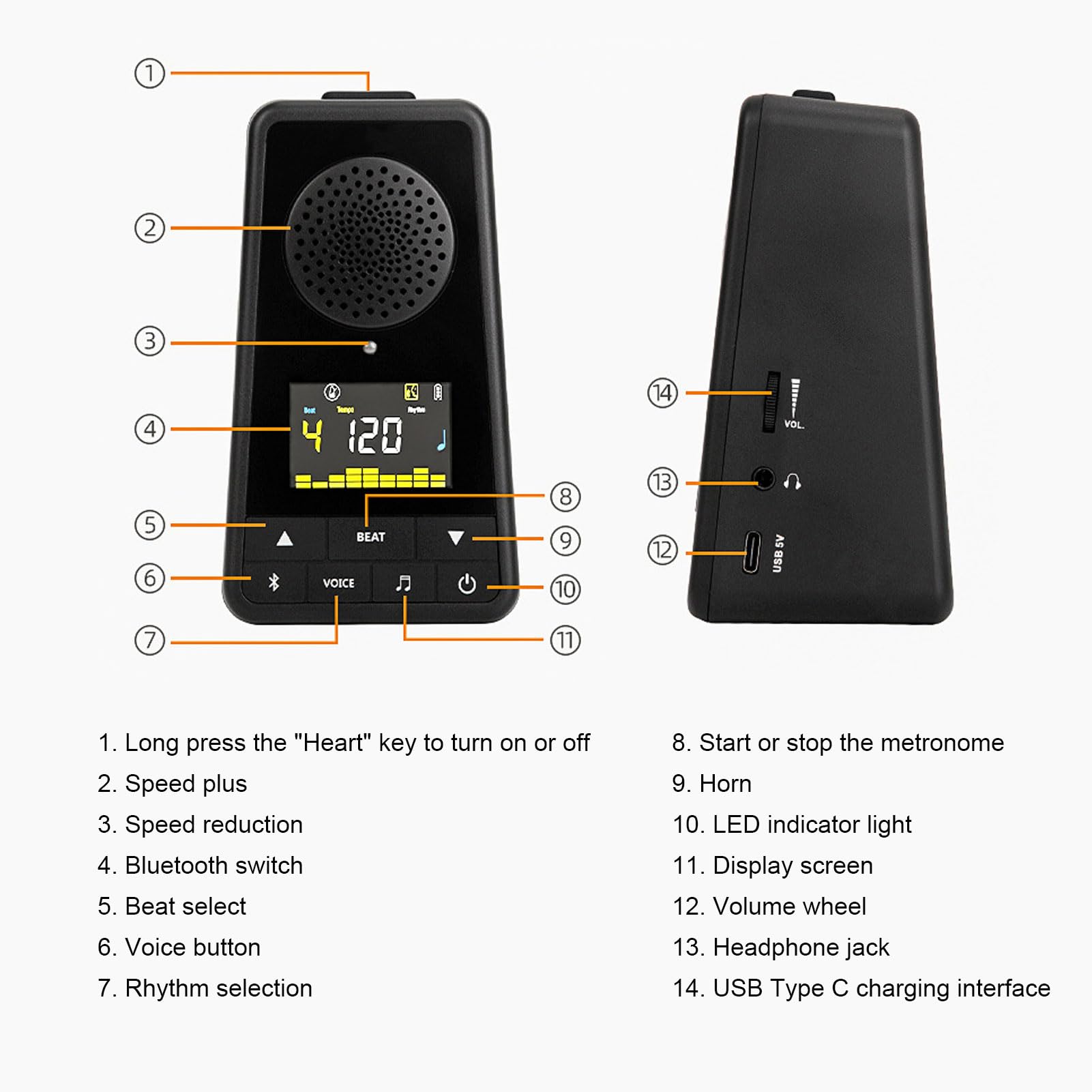 Elektronisches Metronom, Tragbares Digitales Bluetooth-Lautsprecher-Metronom mit LCD-Display, Kabelloser Lautsprecher-Beats-Mixer, Wiederaufladbares Universal-Metronom für Klavier