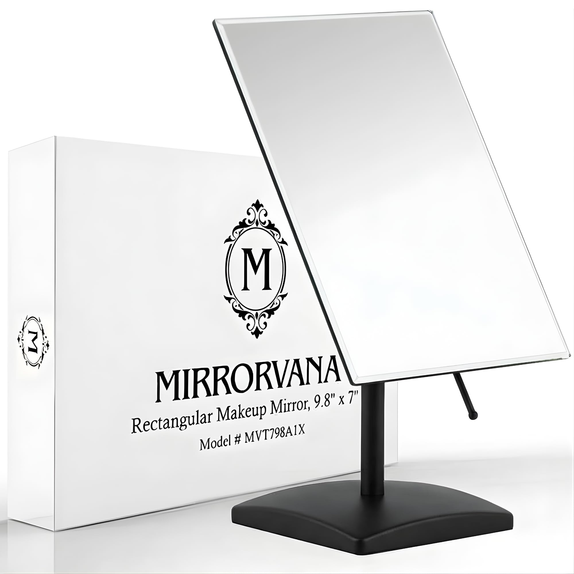 Mirrorvana Women's Black Large Free Standing Mirror For Bathroom Countertop, Dressing Table, Desk And Bedroom Vanity - True Frameless Face Mirror For Makeup And Shaving - 25 X 18Cm (Black)