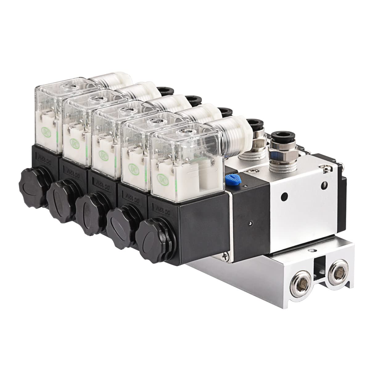 Heschen Válvula solenoide neumática eléctrica 5, 3V210-08, DC24V, PT1/4, 3/2 vías, conjunto de accesorios rápidos de silenciador base colector