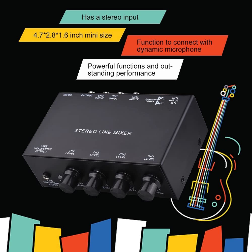 Mixer Stereo di Linea Sistema Audio Professionale Mini Mixer Stereo passivo a Quattro canali Mixer Audio Mono di Linea