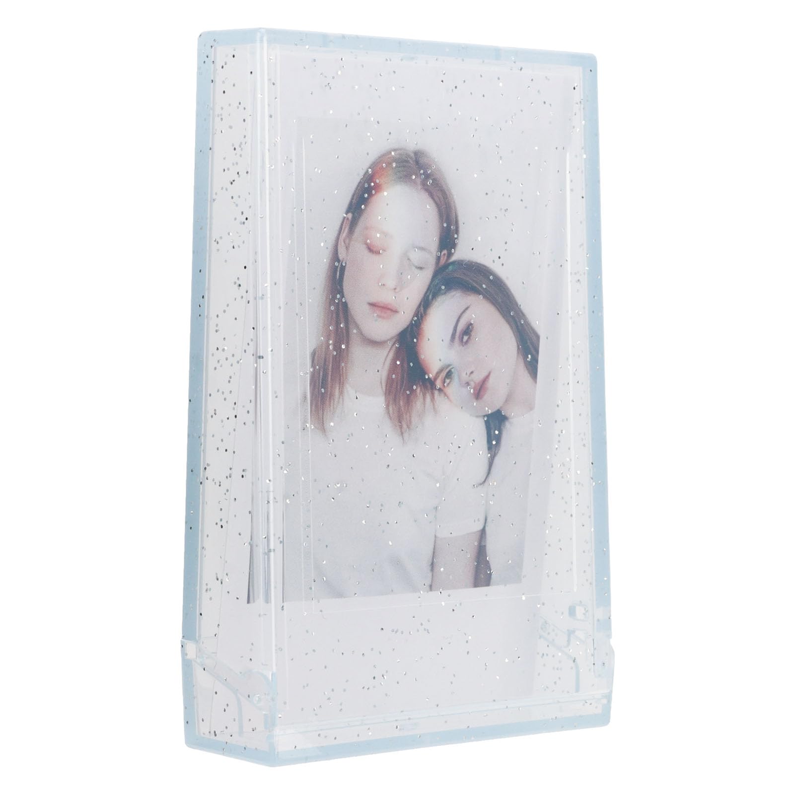 Photo Organizer Case 80 Degree Tilt Compact Portable Photo Storage Box 3 Inch (Blue Transparent Glitter)