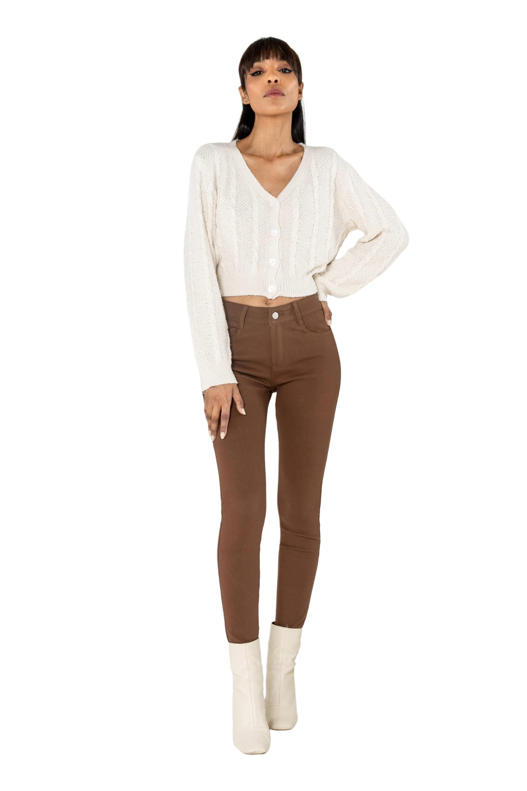 Nina Carter A003 Donna Jeggings Pantaloni elasticizzati a vita alta con zip – Skinny Fit Pantaloni con tasche, attillati, elastici